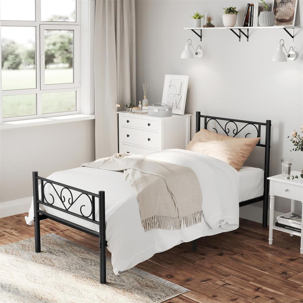 Double Bed Frame - Metal - Black - Fits 140 x 190 cm Mattress