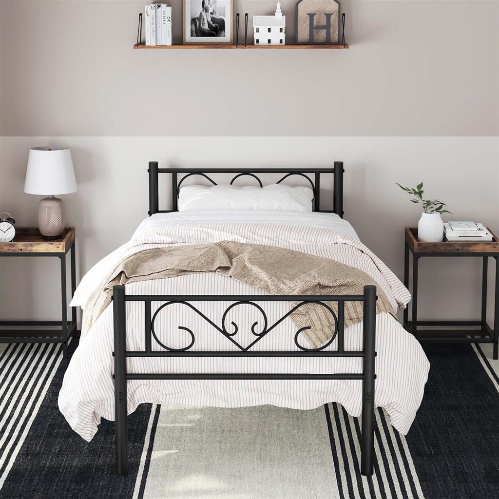 Double Bed Frame - Metal - Black - Fits 140 x 190 cm Mattress