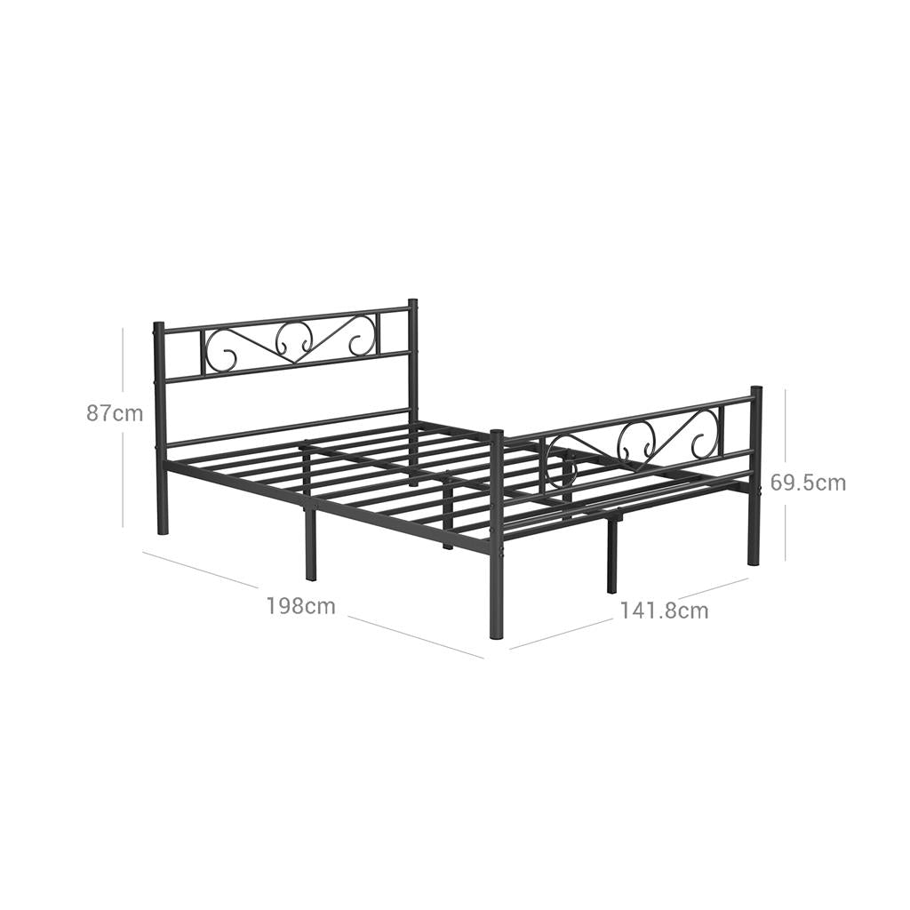 Double Bed Frame - Metal - Black - Fits 140 x 190 cm Mattress