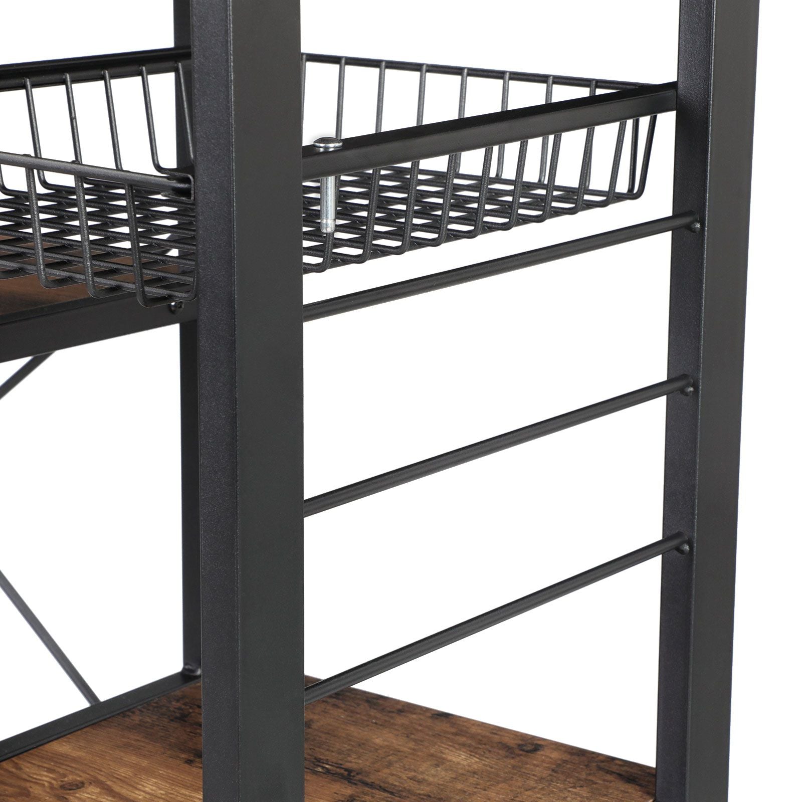 Metal Frame Kitchen Shelf - Metal - Multifunctional Storage with Wire Basket and Hooks