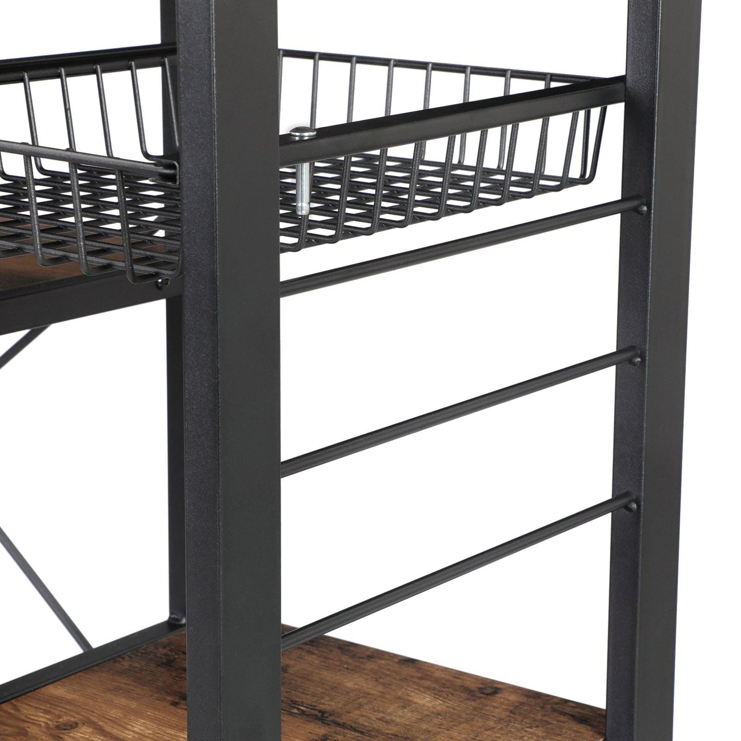 Metal Frame Kitchen Shelf - Metal - Multifunctional Storage with Wire Basket and Hooks