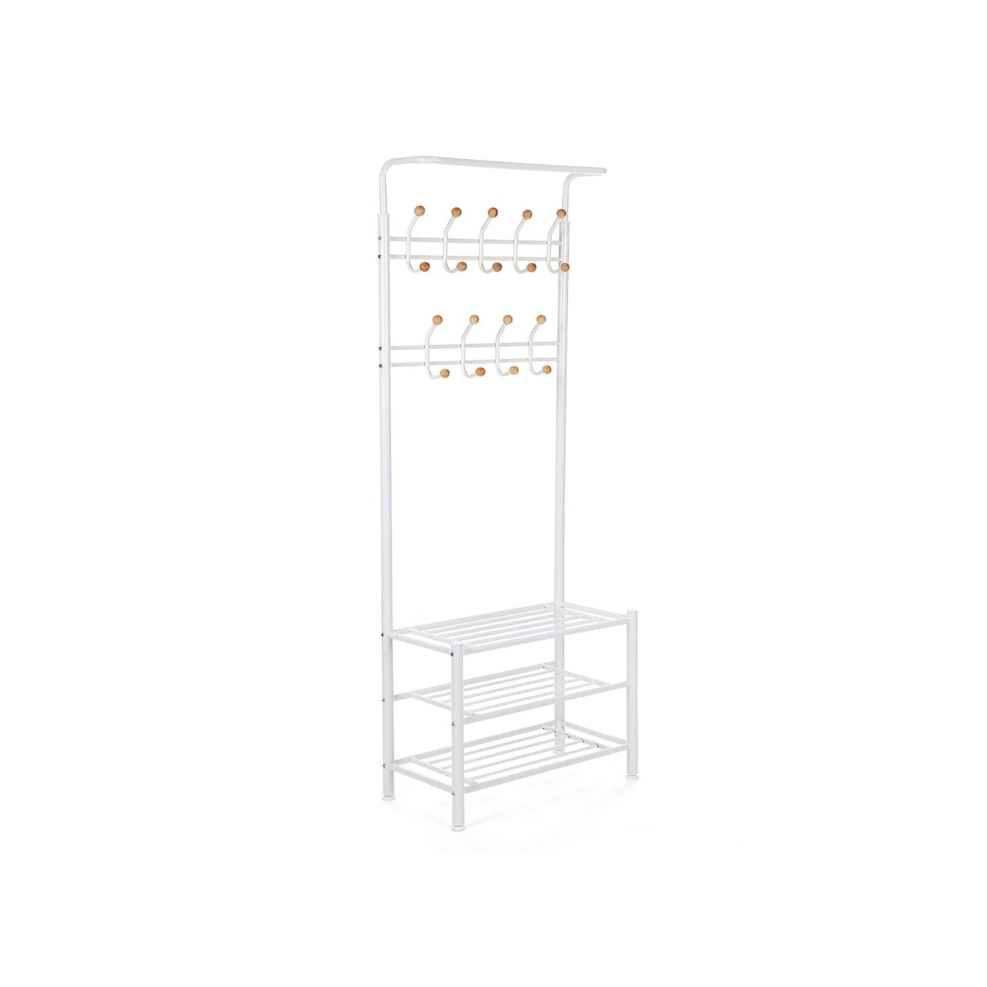 Metal Hallway Rack - Metal - Cream - Multifunctional Coat and Shoe Organizer