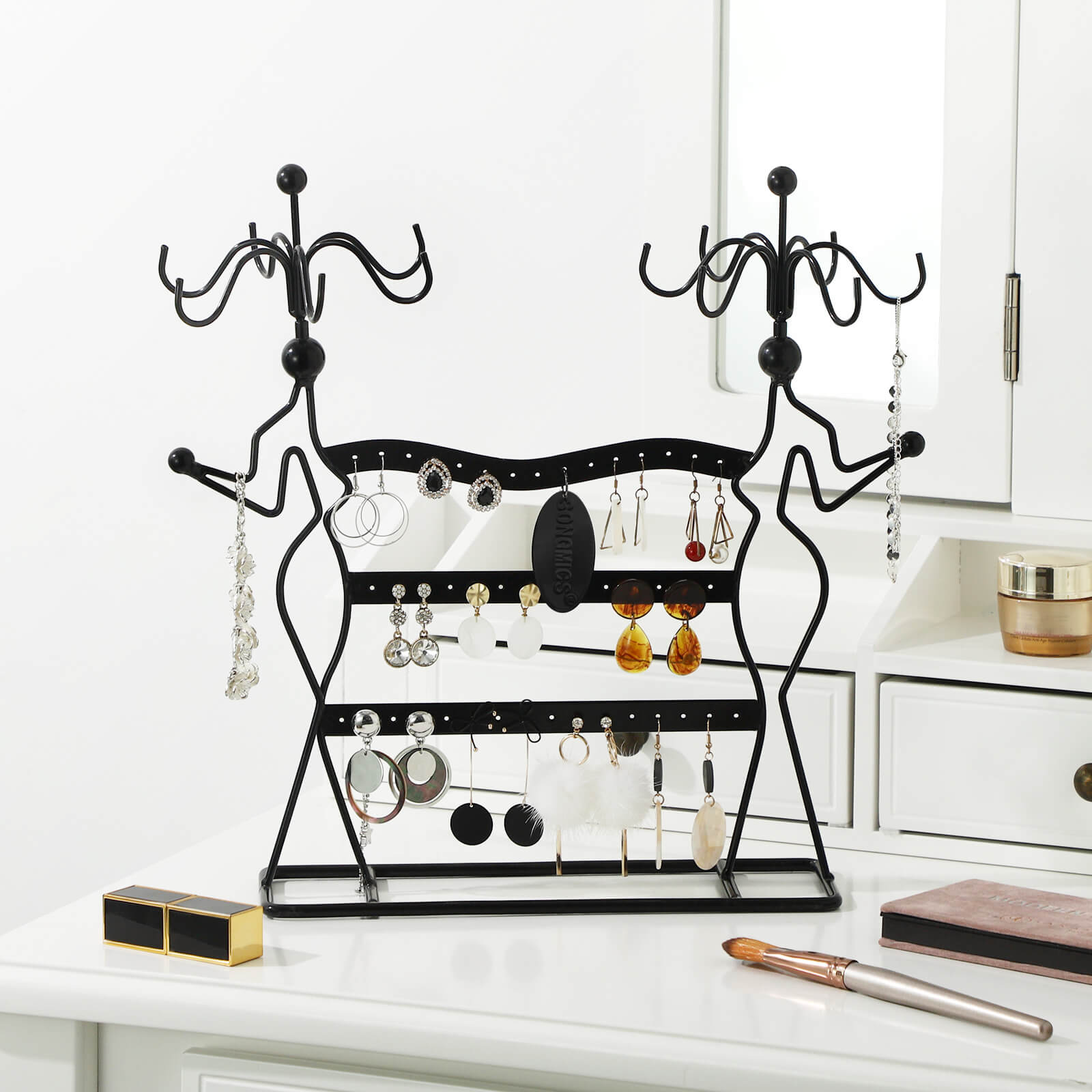 Jewellery Organiser - Metal - White - Multi-Level Necklaces Holder