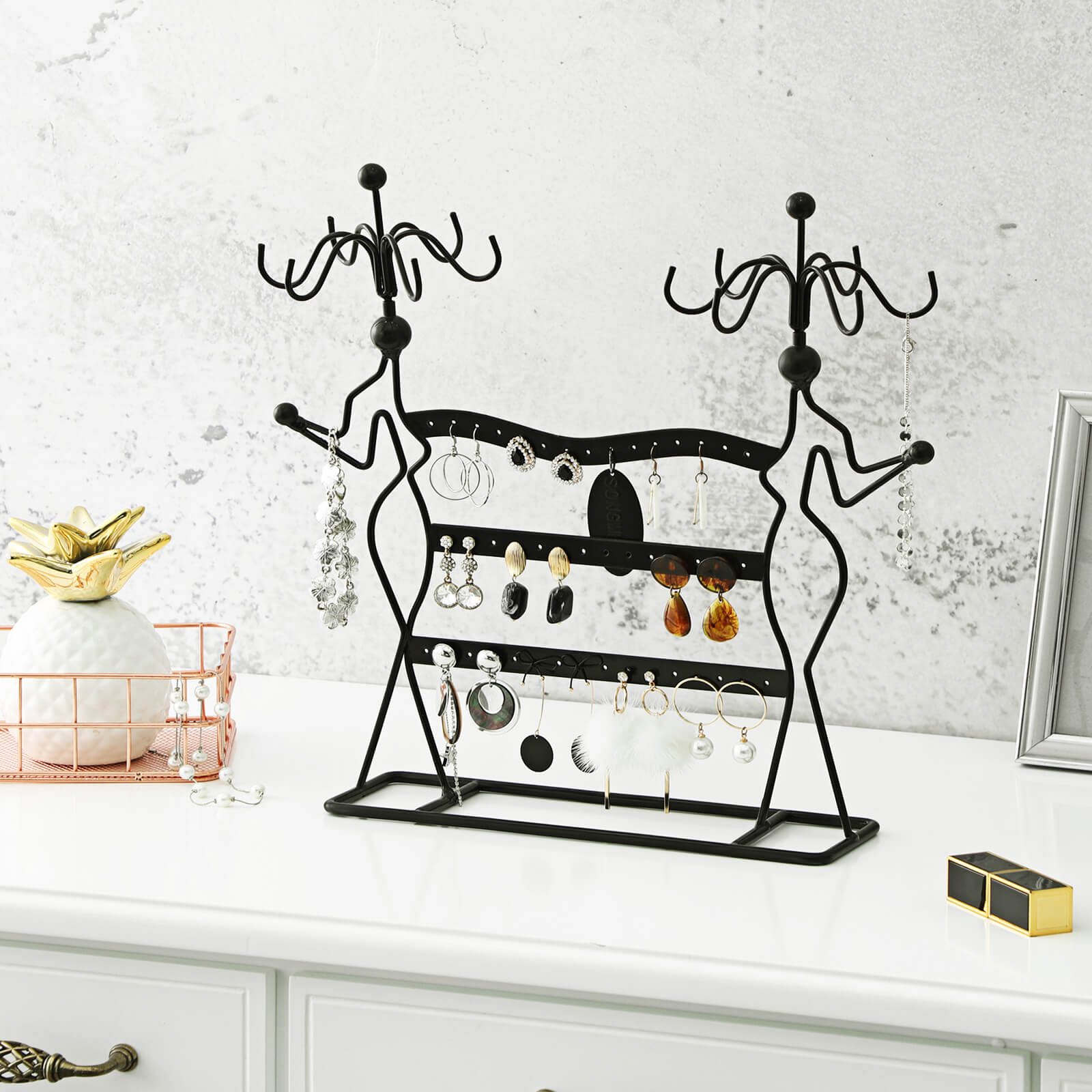 Jewellery Organiser - Metal - White - Multi-Level Necklaces Holder