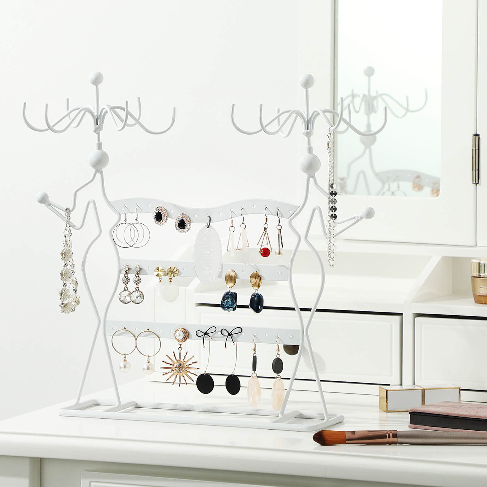 Jewellery Organiser - Metal - White - Multi-Level Necklaces Holder