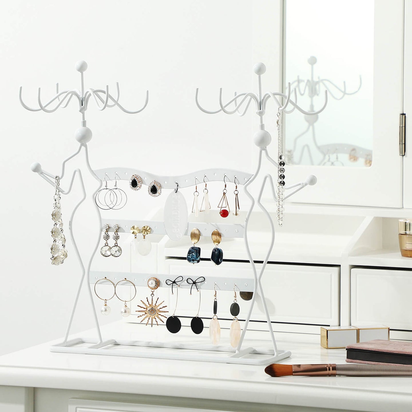 Jewellery Organiser - Metal - White - Multi-Level Necklaces Holder