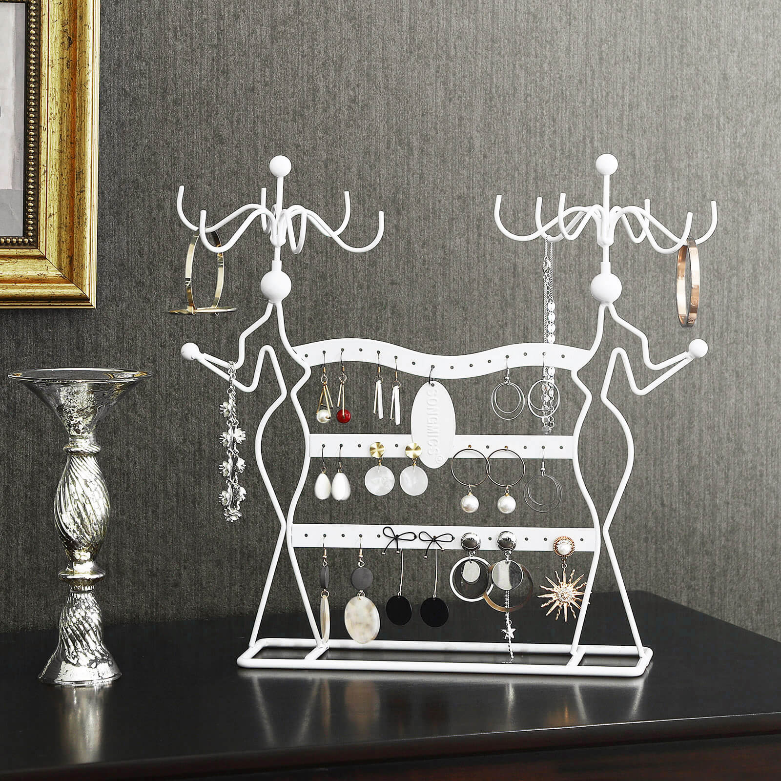 Jewellery Organiser - Metal - White - Multi-Level Necklaces Holder
