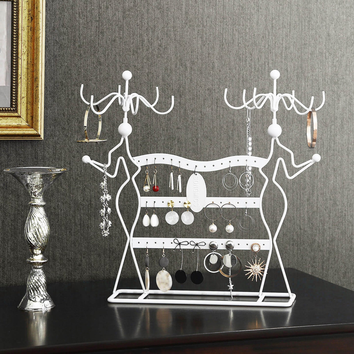Jewellery Organiser - Metal - White - Multi-Level Necklaces Holder