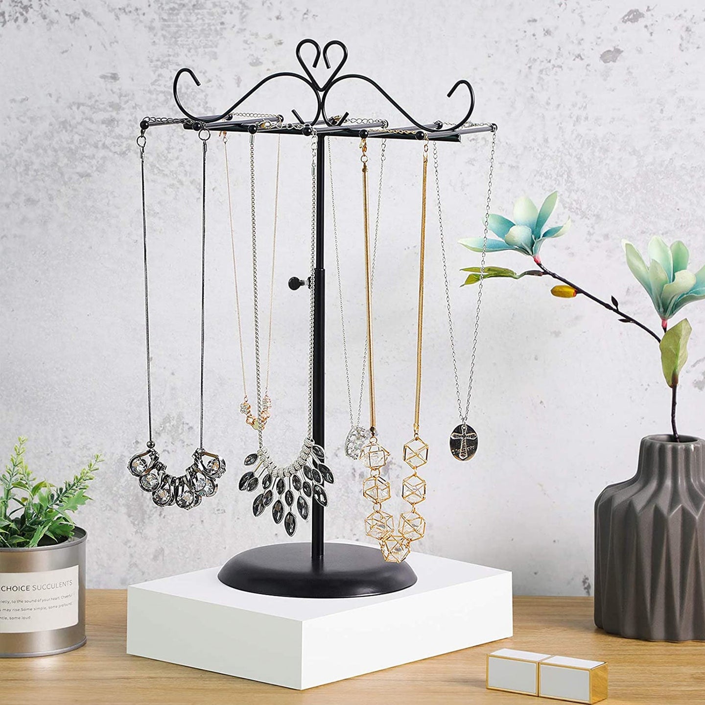 Jewellery Rack - Metal - White - Multi-Functional Display for Necklaces