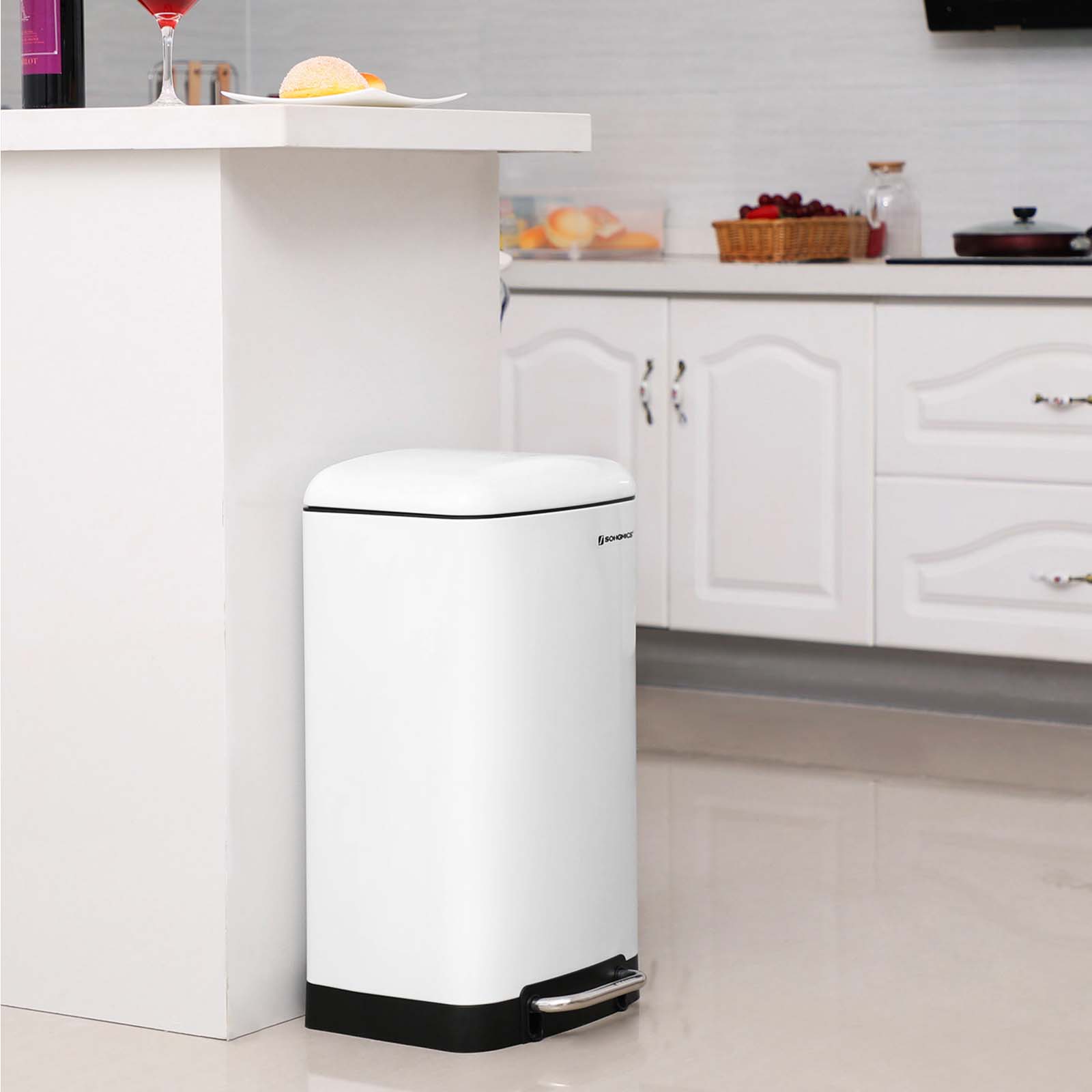 Pedal Bin - Stainless Steel - Silver - 30L Capacity with Soft Close Lid and Non-slip Base