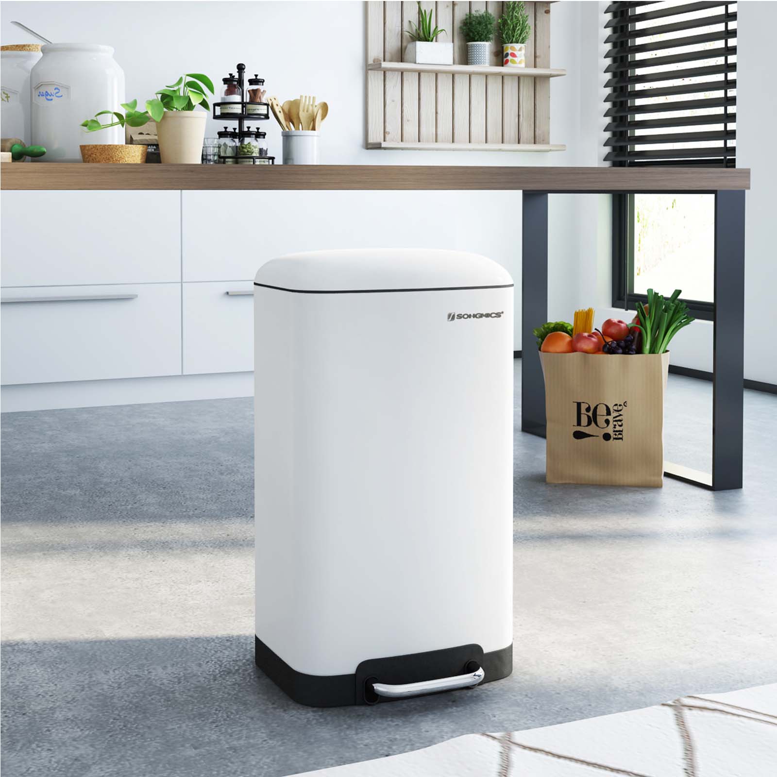 Pedal Bin - Stainless Steel - Silver - 30L Capacity with Soft Close Lid and Non-slip Base
