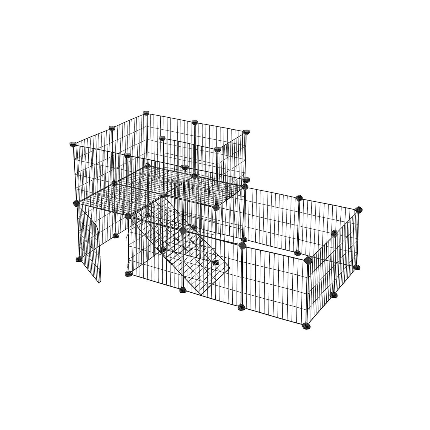 Pet Playpen - Metal Mesh - Black - Customisable Fence with Door for Small Animals