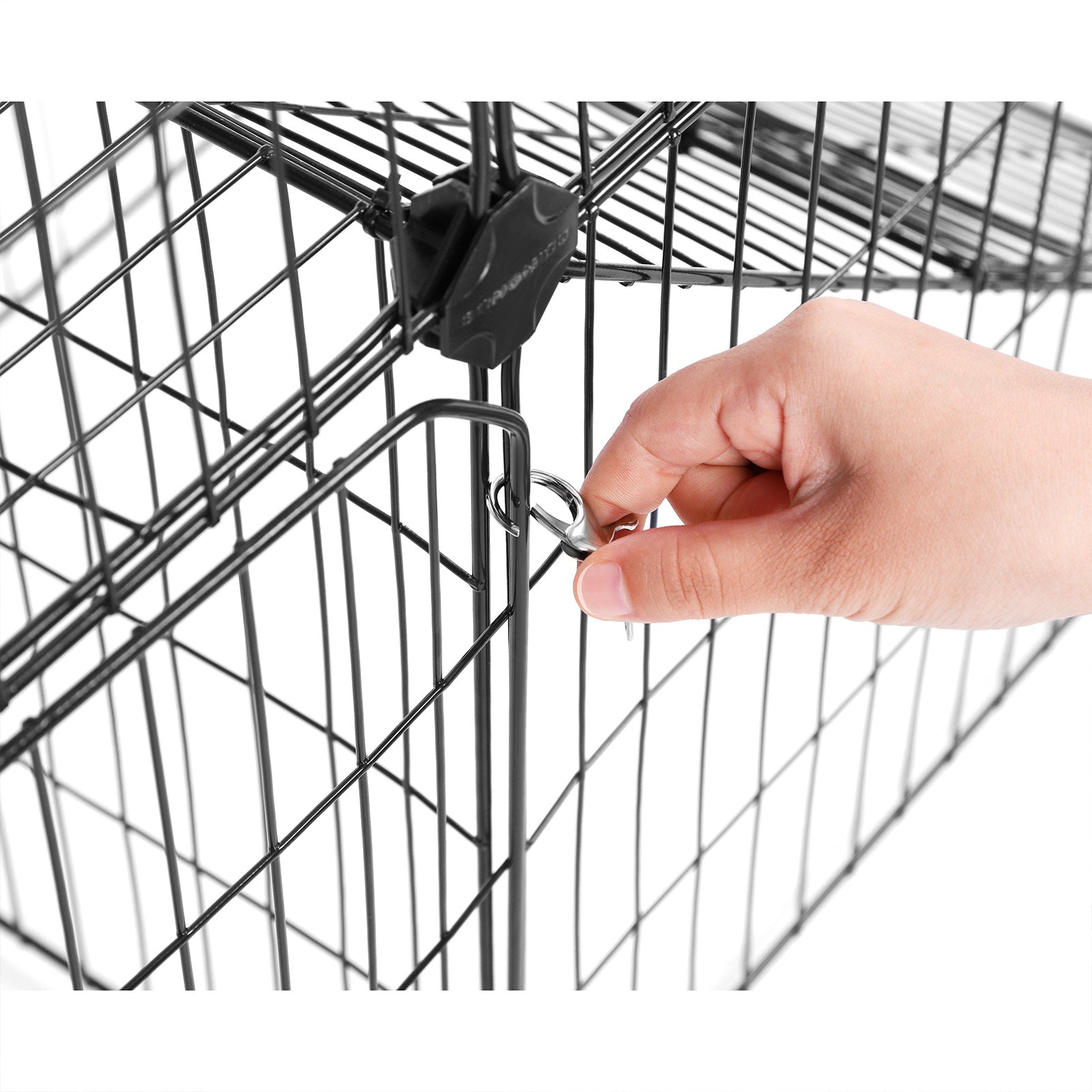 Pet Playpen - Metal Mesh - Black - Customisable Fence with Door for Small Animals