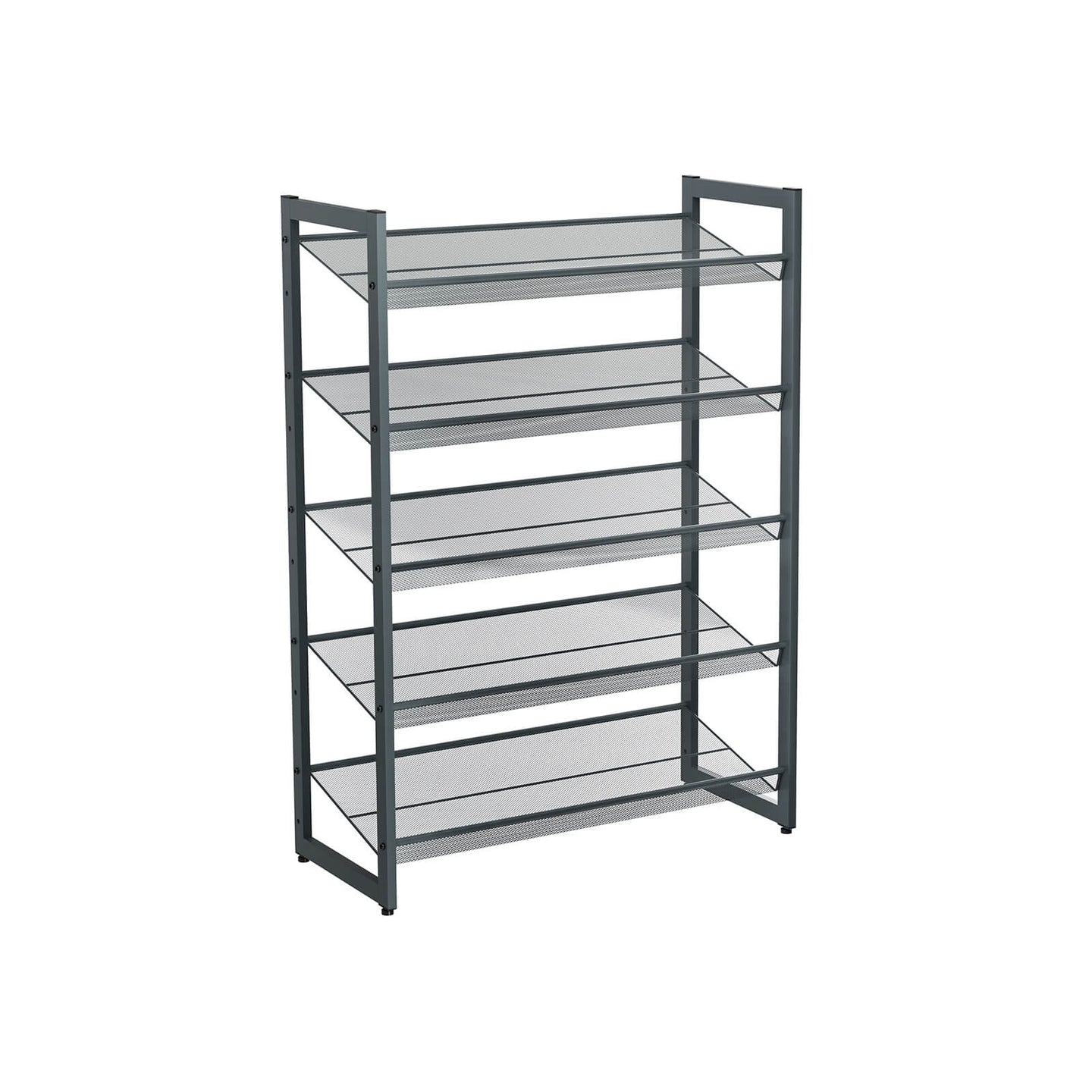 5-Tier Metal Mesh Shoe Rack - Cool Grey - Stackable Design for 15 to 20 Pairs of Shoes