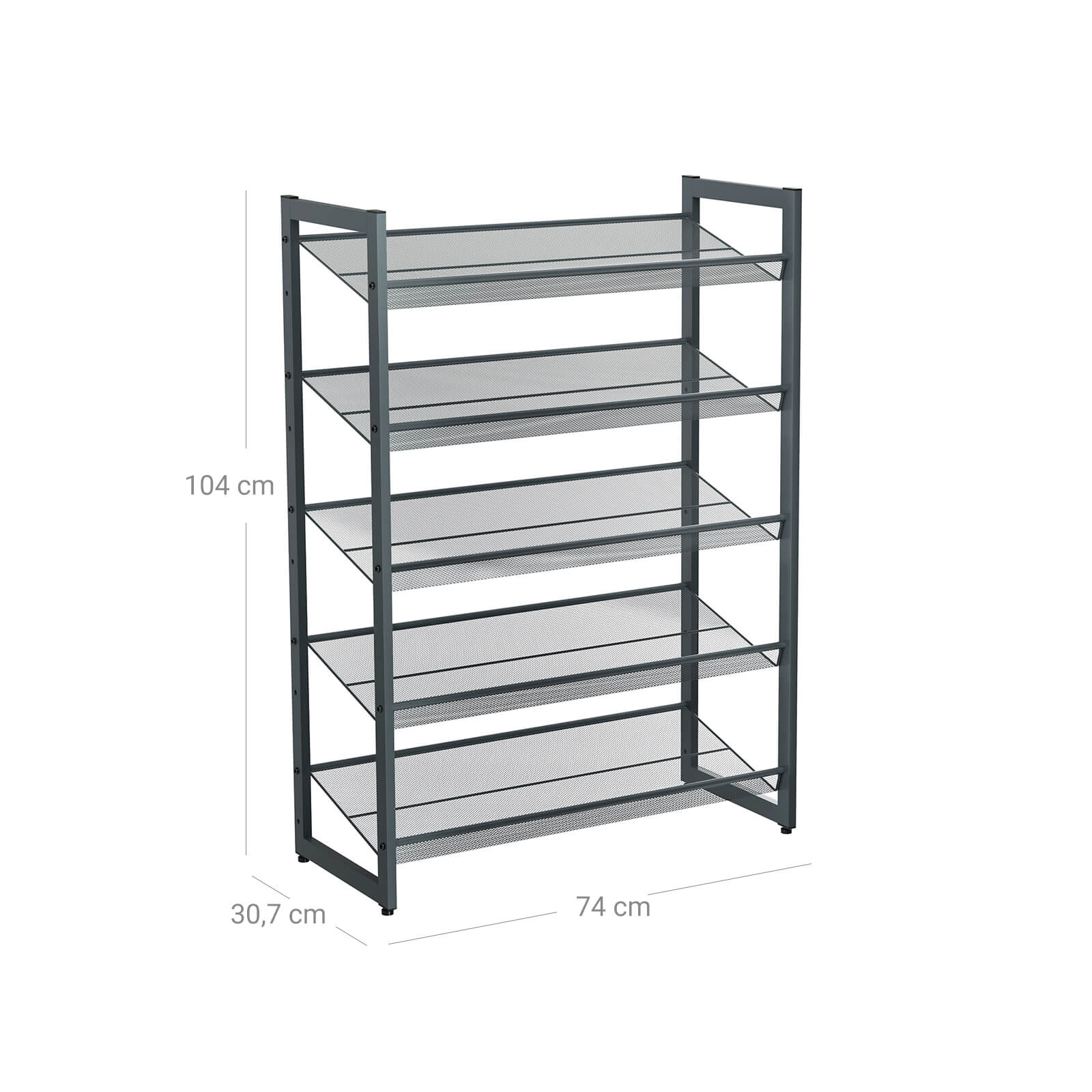 5-Tier Metal Mesh Shoe Rack - Cool Grey - Stackable Design for 15 to 20 Pairs of Shoes