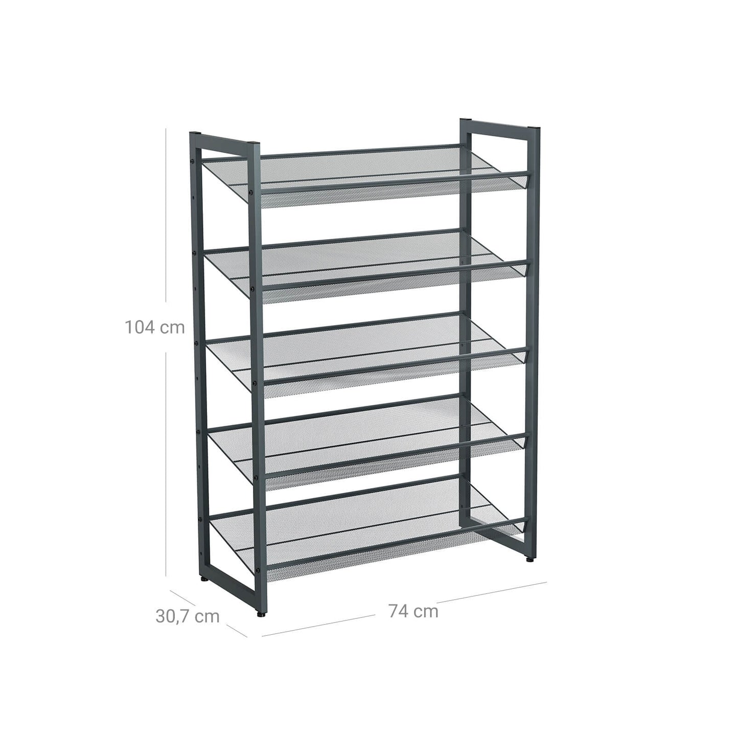 5-Tier Metal Mesh Shoe Rack - Cool Grey - Stackable Design for 15 to 20 Pairs of Shoes