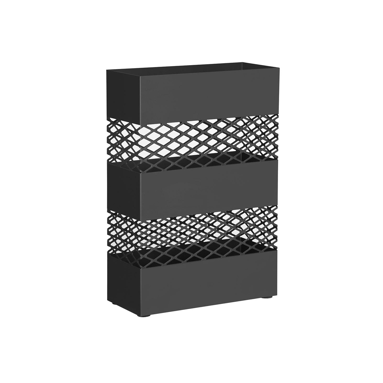 Umbrella Stand - Metal - Anthracite Grey - Rectangular with Water Tray and 4 Hooks