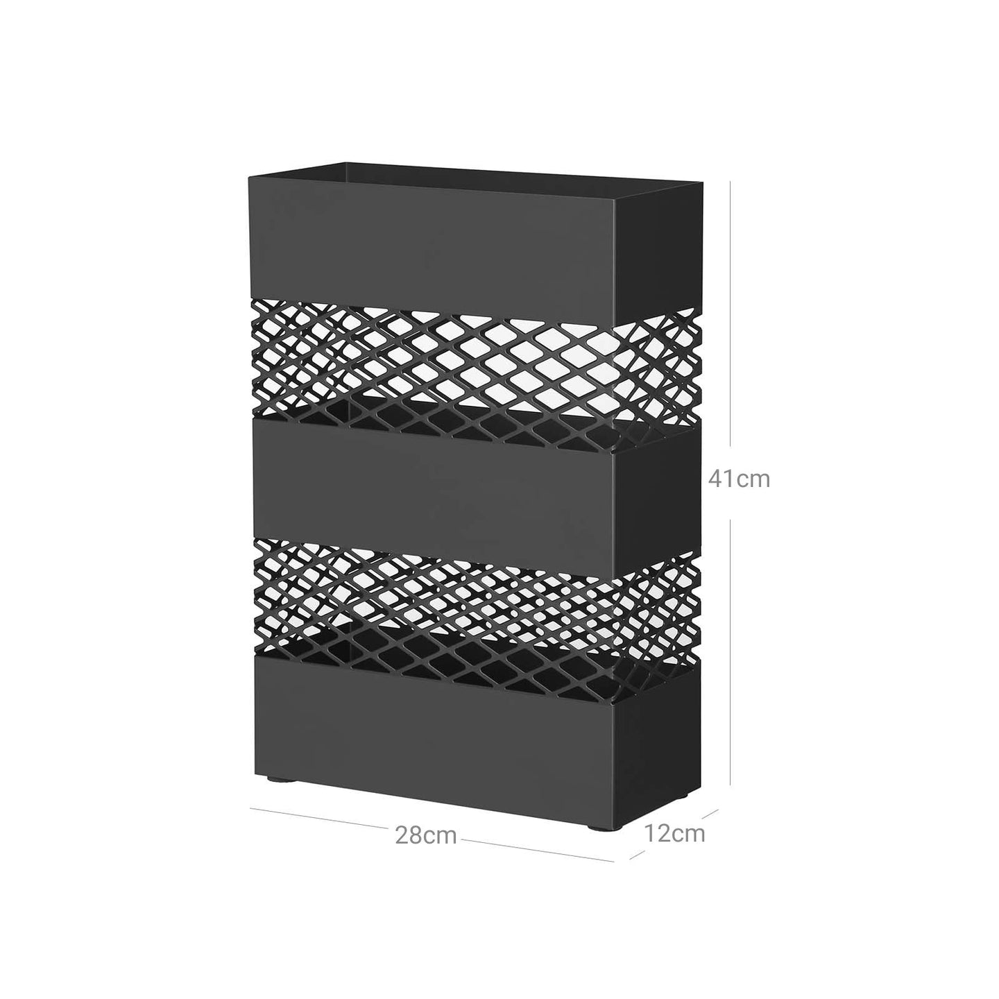 Umbrella Stand - Metal - Anthracite Grey - Rectangular with Water Tray and 4 Hooks