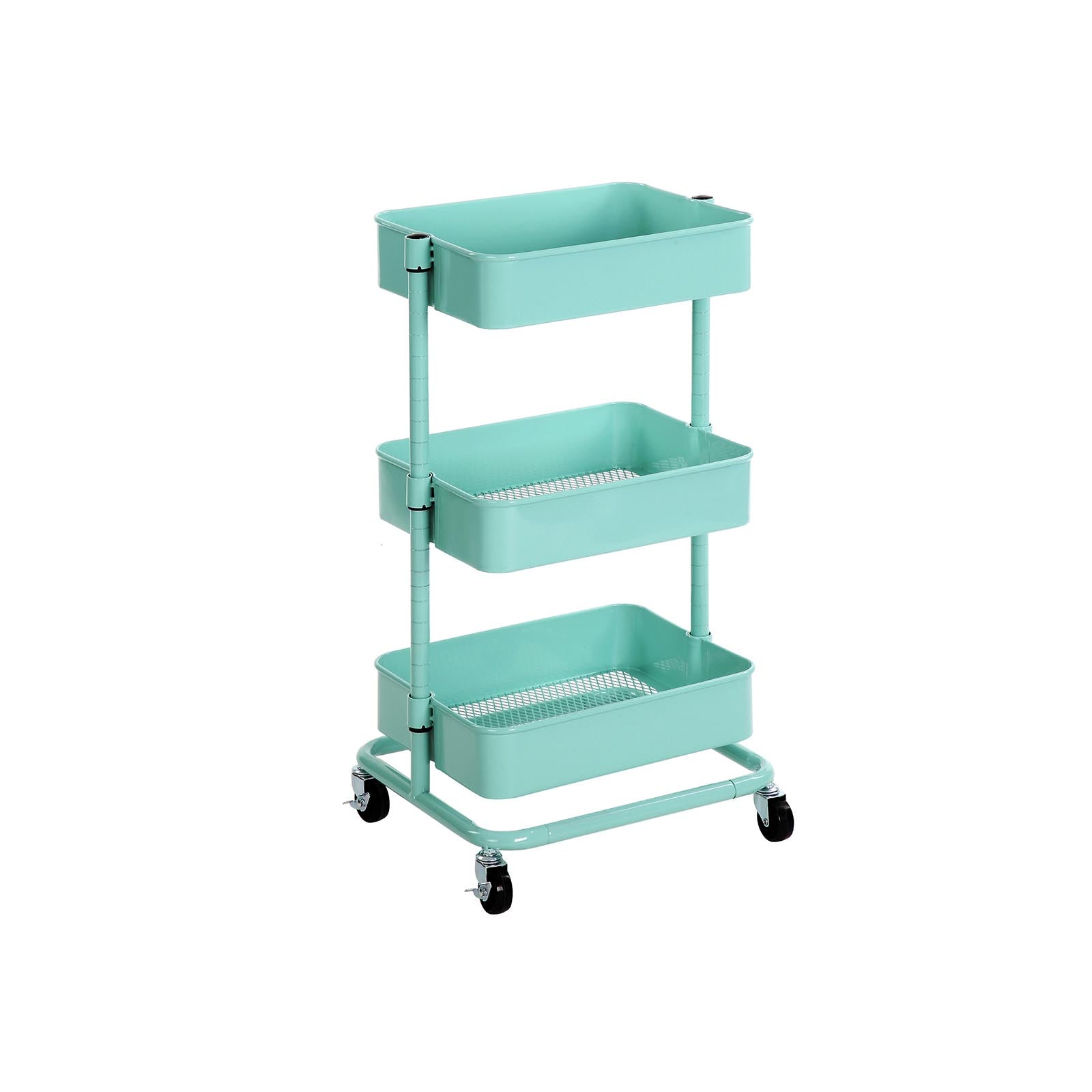 Metal Rolling Cart - Metal - Mint Green - 3-Tier Design with Height Adjustable Shelves and Brakes