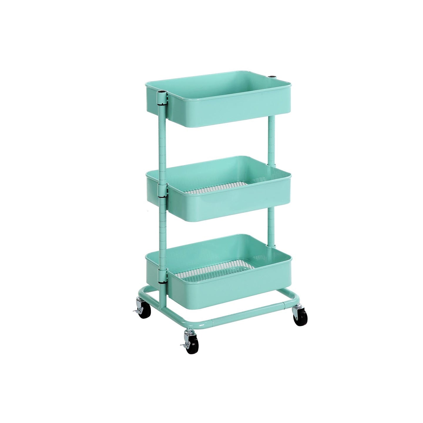 Metal Rolling Cart - Metal - Mint Green - 3-Tier Design with Height Adjustable Shelves and Brakes
