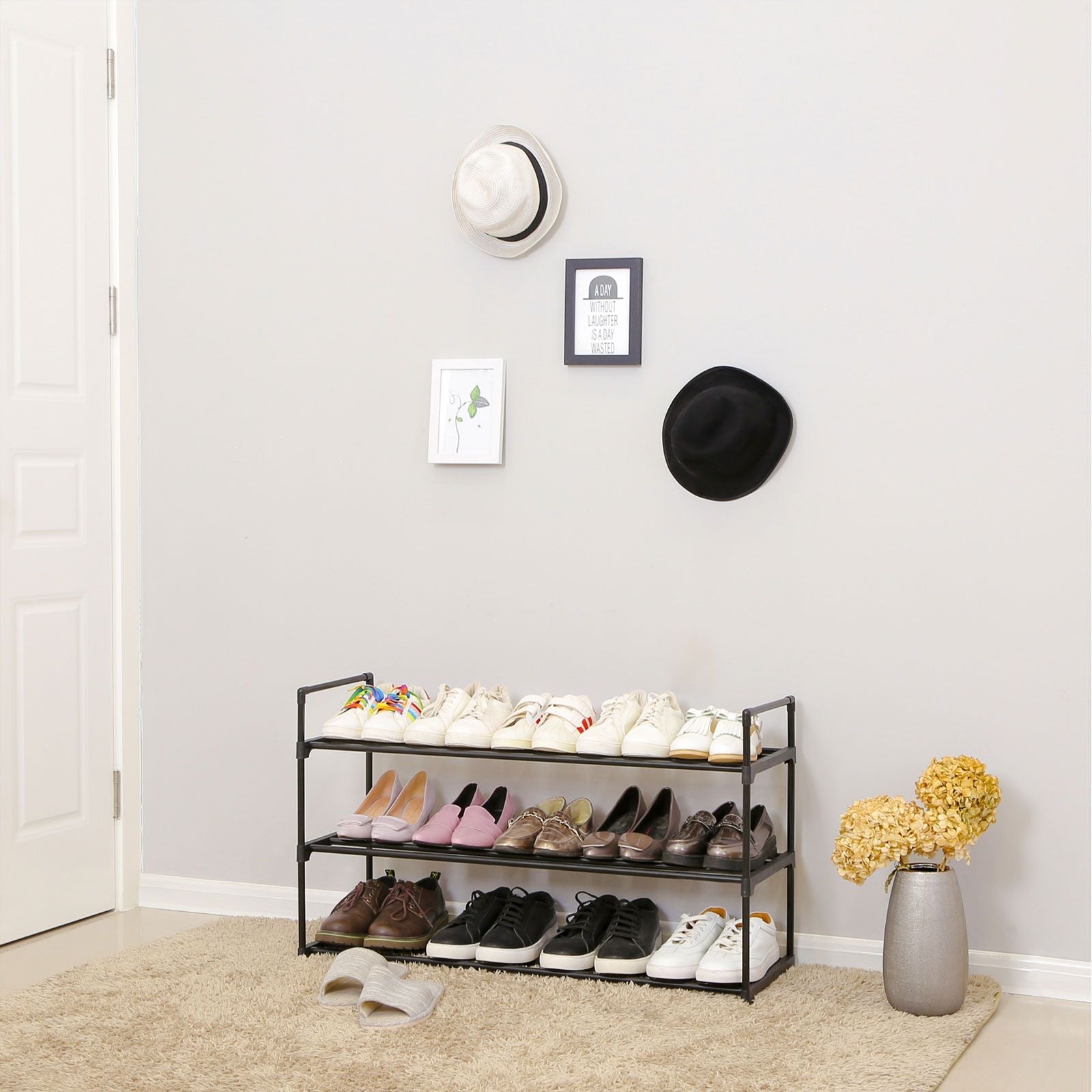 Shoe Rack - Steel - Grey - Holds Up to 15 Pairs