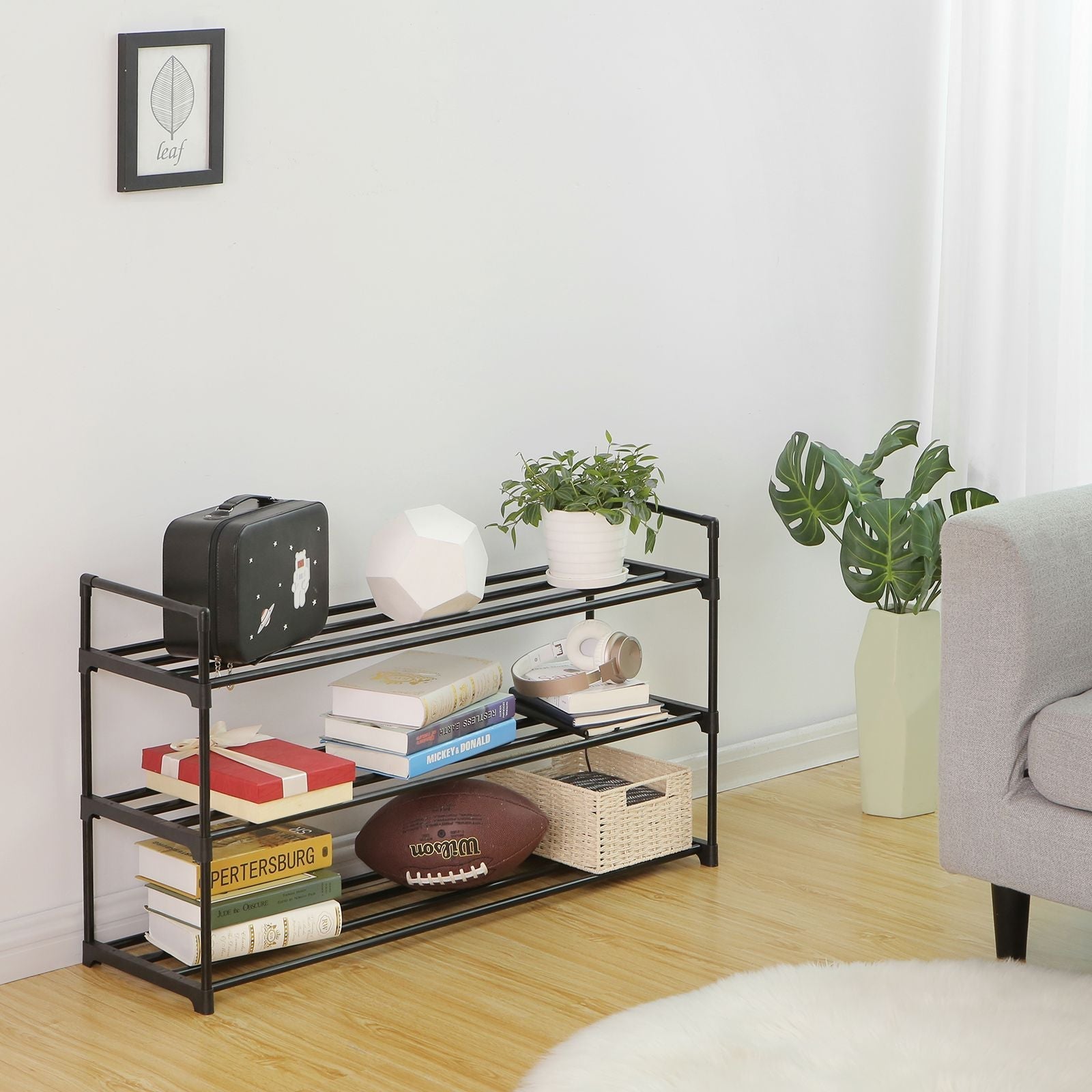 Shoe Rack - Steel - Grey - Holds Up to 15 Pairs