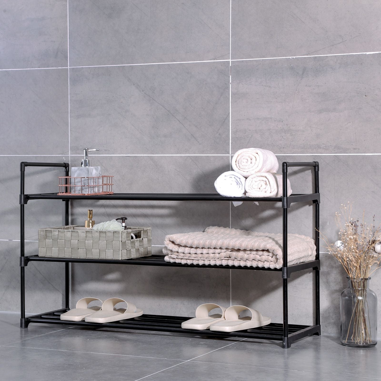 Shoe Rack - Steel - Grey - Holds Up to 15 Pairs