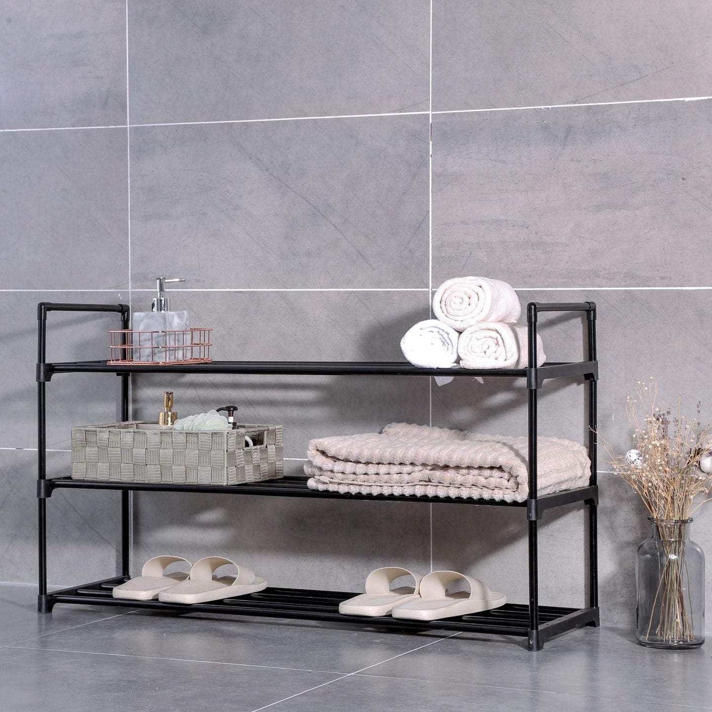 Shoe Rack - Steel - Grey - Holds Up to 15 Pairs