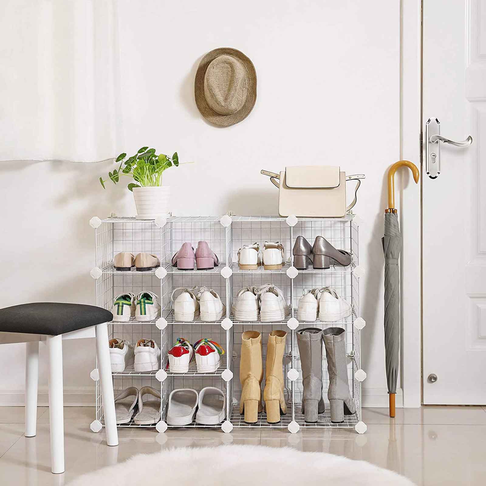 Modular DIY Storage Unit - 16 Cube Design - Metal Wire - White