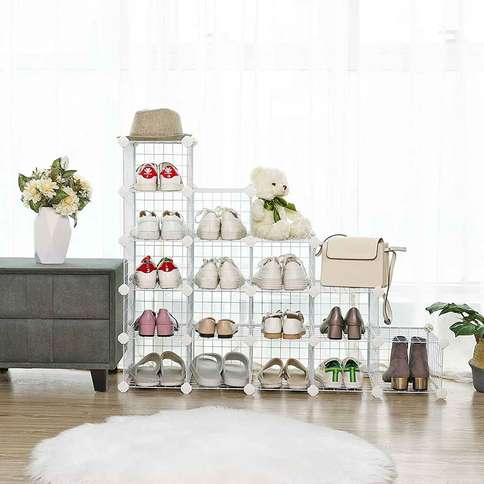 Modular DIY Storage Unit - 16 Cube Design - Metal Wire - White