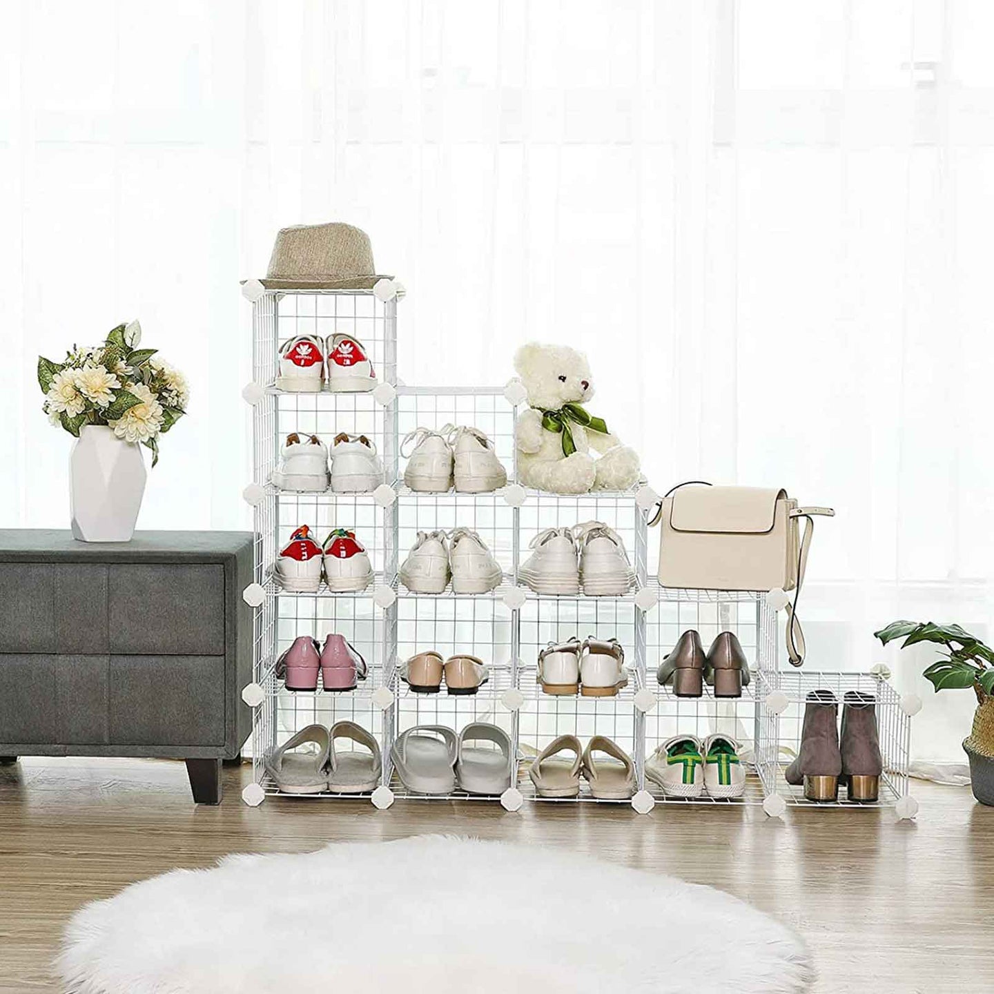 Modular DIY Storage Unit - 16 Cube Design - Metal Wire - White