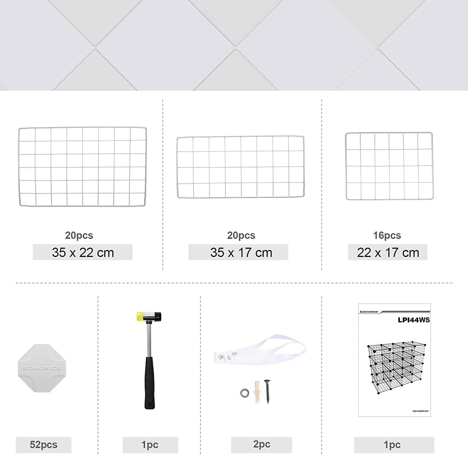 Modular DIY Storage Unit - 16 Cube Design - Metal Wire - White