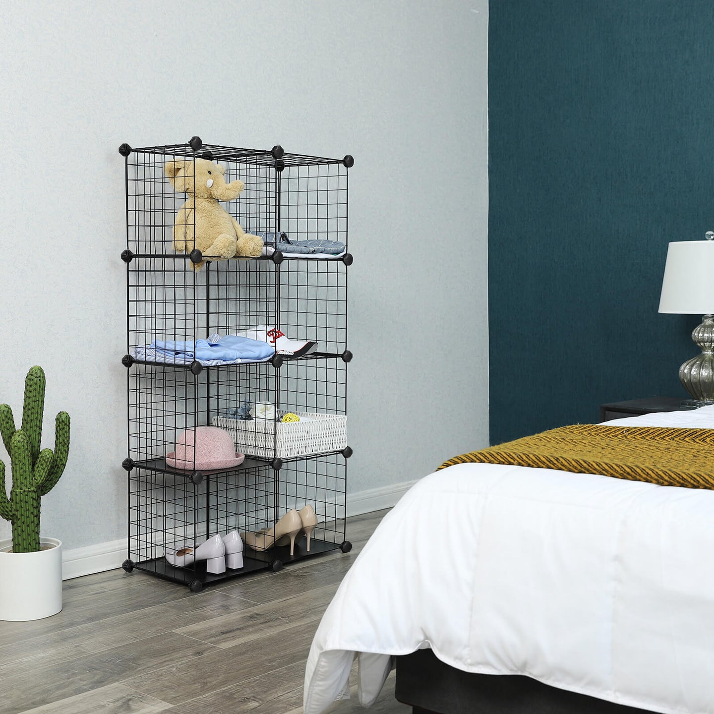 Metal Wire Modular Bookcase - Metal Wire - White - Interlocking Design with 9 Cubes for Versatile Storage