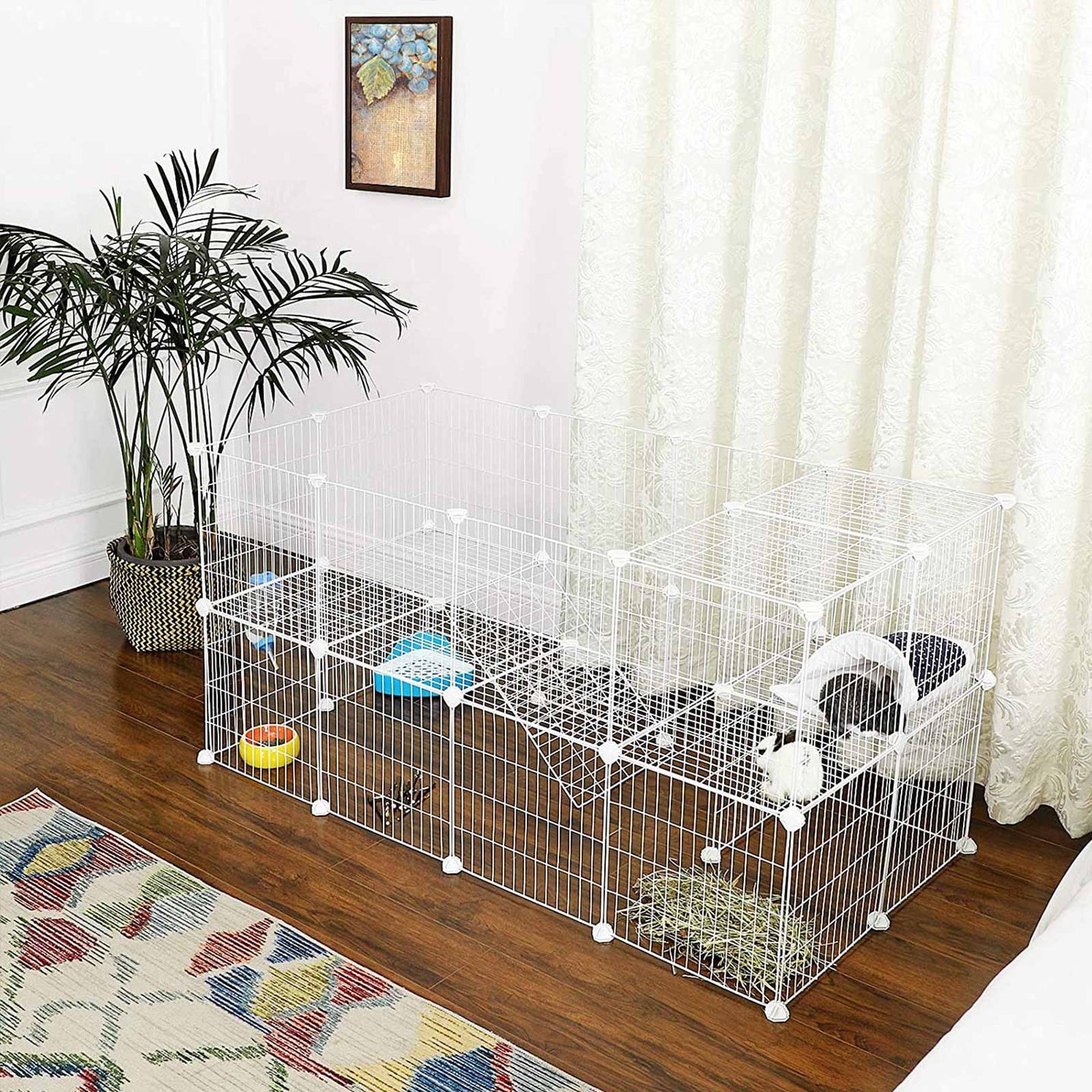 Metal Wire Pet Playpen - Steel - Black - Two-Level Customizable Enclosure for Small Animals