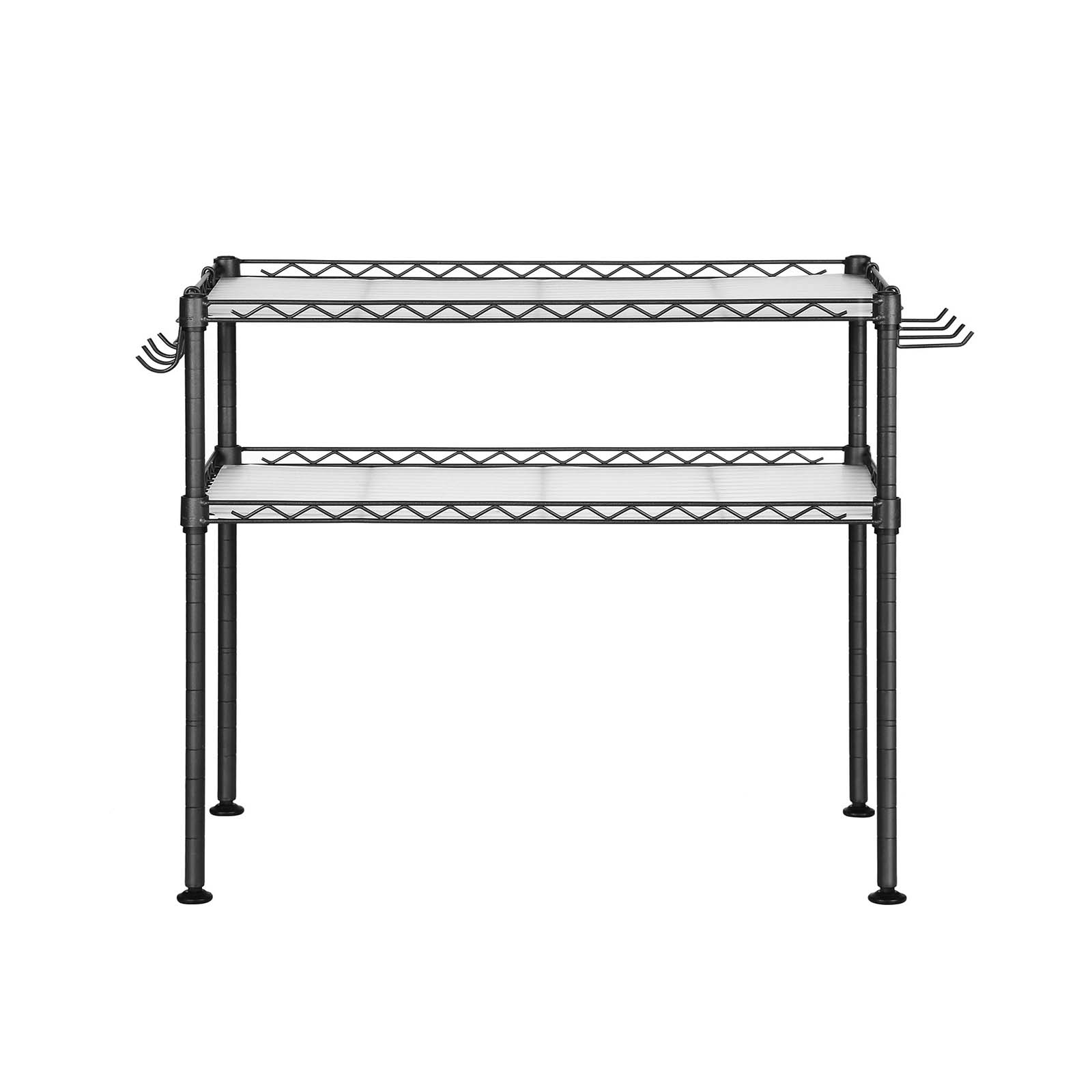 Microwave Oven Rack - Metal - Charcoal Grey - 2-Tier with Adjustable Shelves and Hooks