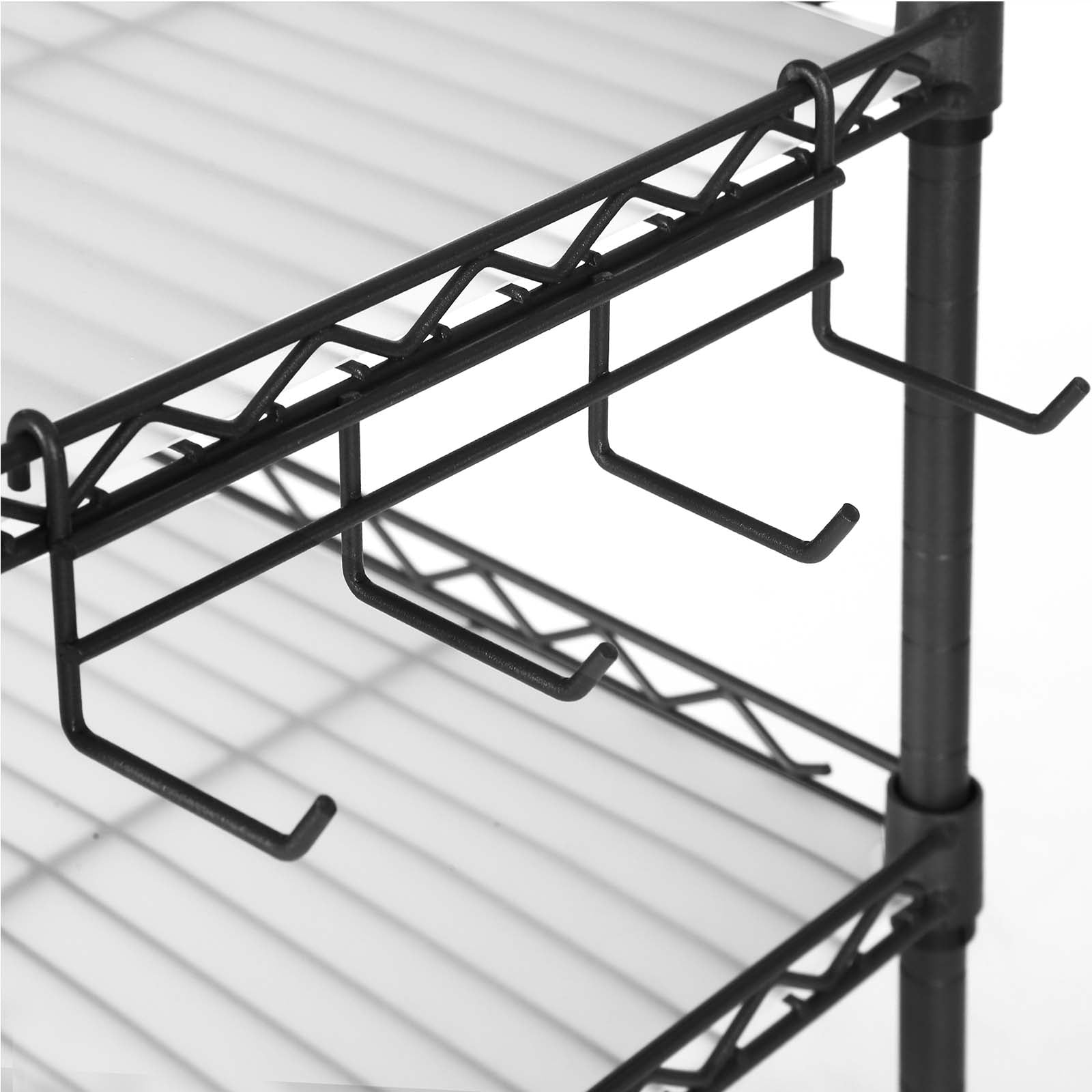 Microwave Oven Rack - Metal - Charcoal Grey - 2-Tier with Adjustable Shelves and Hooks