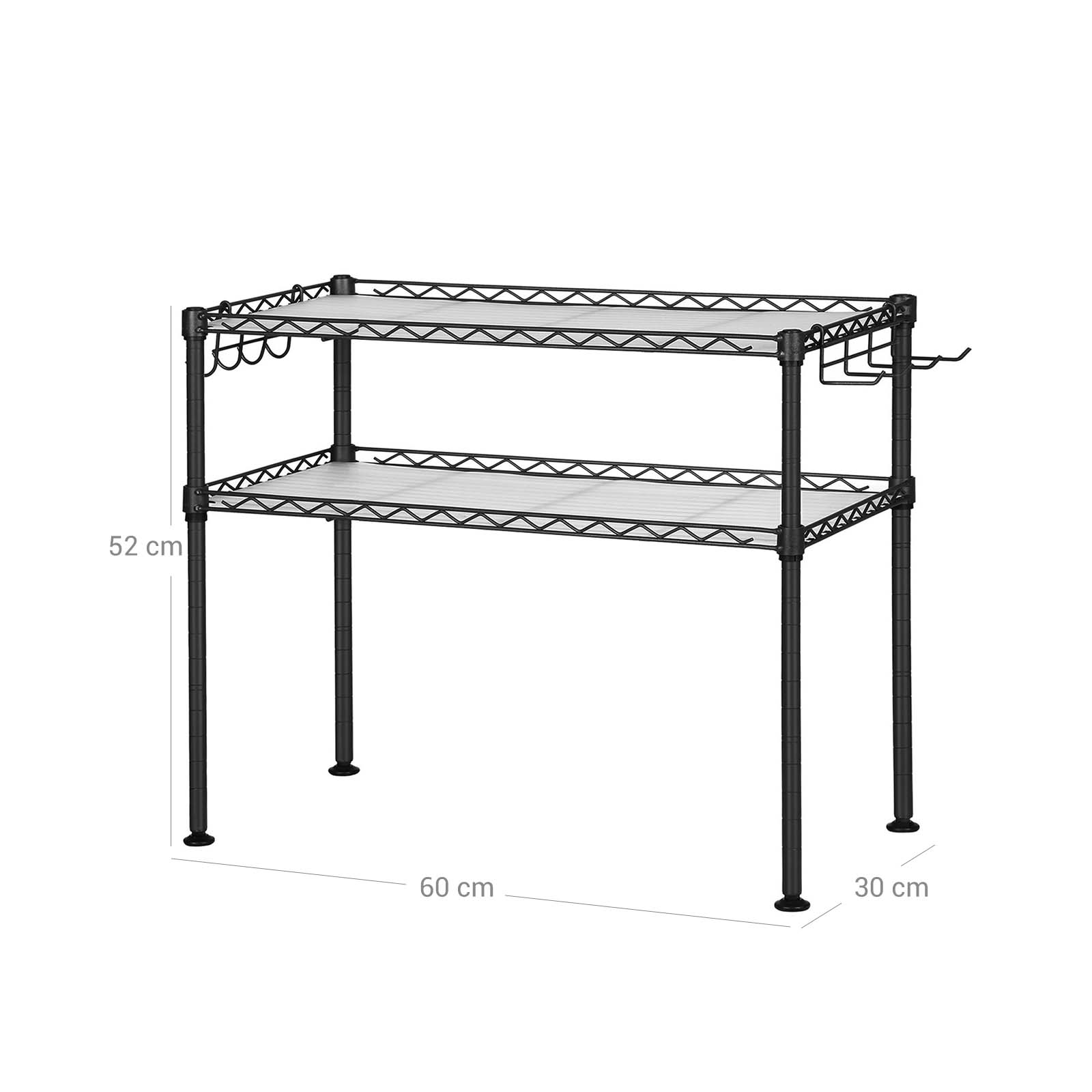 Microwave Oven Rack - Metal - Charcoal Grey - 2-Tier with Adjustable Shelves and Hooks