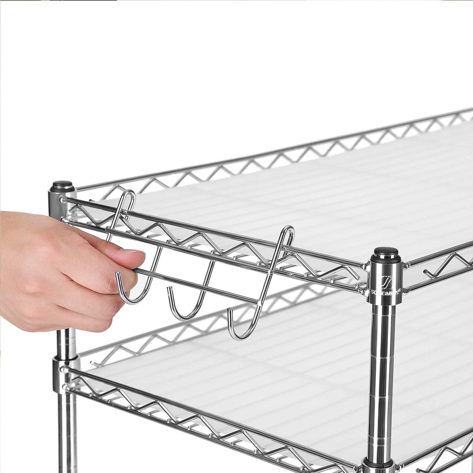 Microwave Oven Rack - Metal - Charcoal Grey - 2-Tier with Adjustable Shelves and Hooks