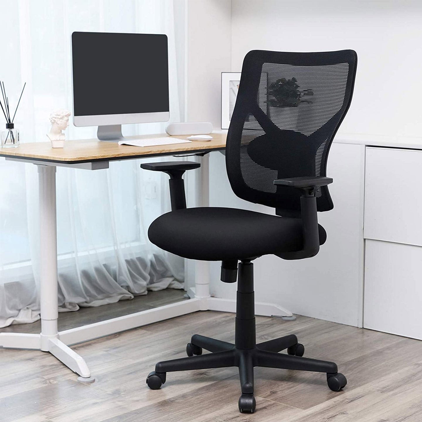 Mid-back Office Chair - Mesh - Black - Ergonomic with Adjustable Lumbar Support and Armrests