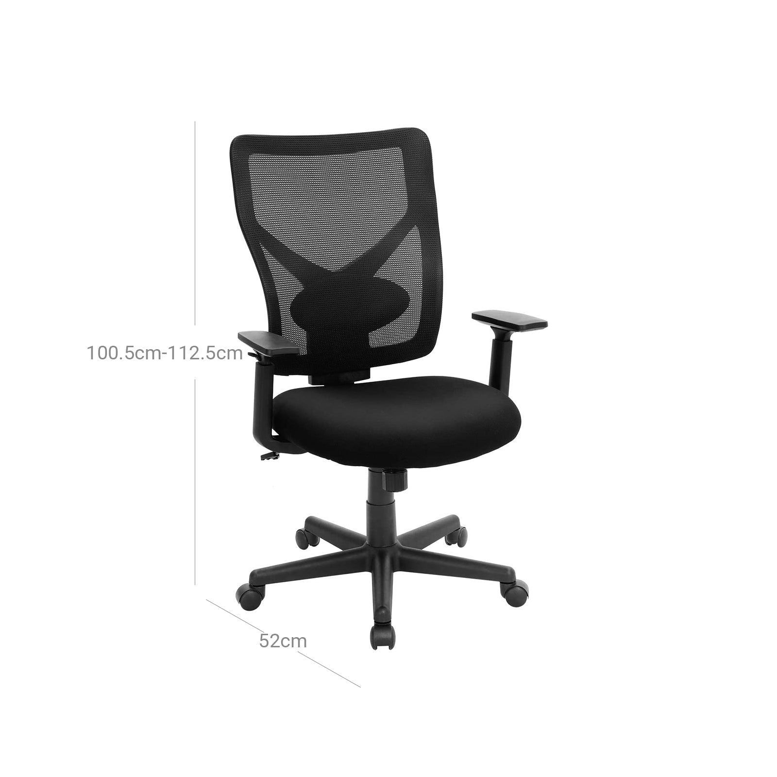 Mid-back Office Chair - Mesh - Black - Ergonomic with Adjustable Lumbar Support and Armrests