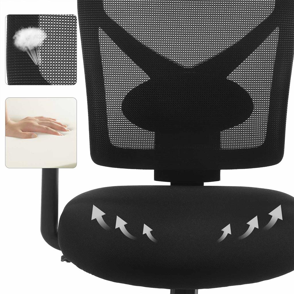 Mid-back Office Chair - Mesh - Black - Swivel with Adjustable Lumbar Support and Armrests