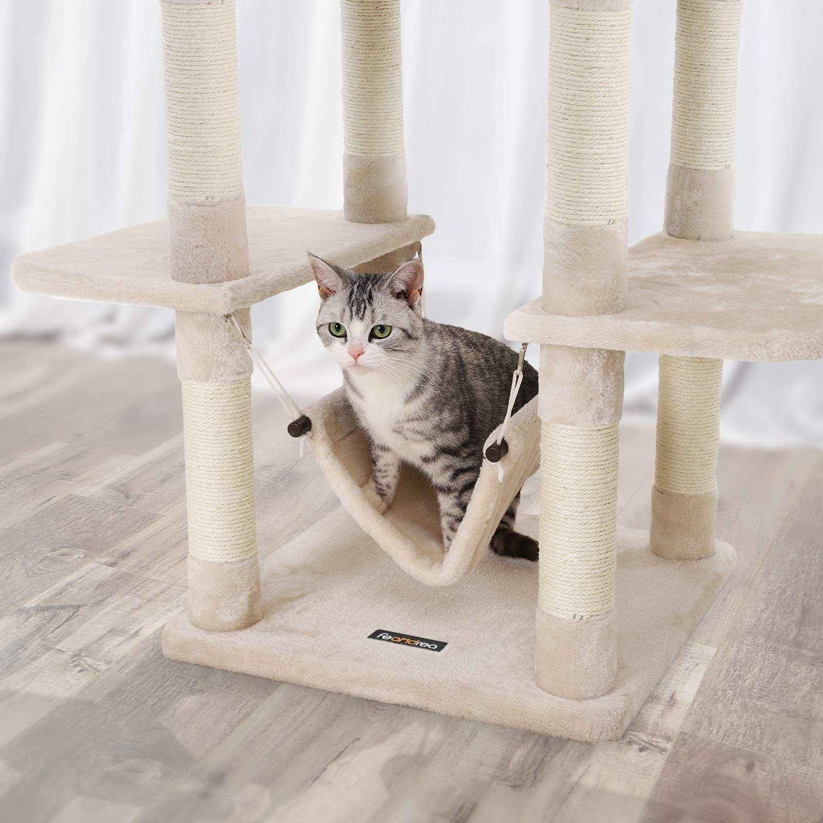 Cat Tree - Engineered Wood - Grey - Multi-Level with Hammock and Scratching Post