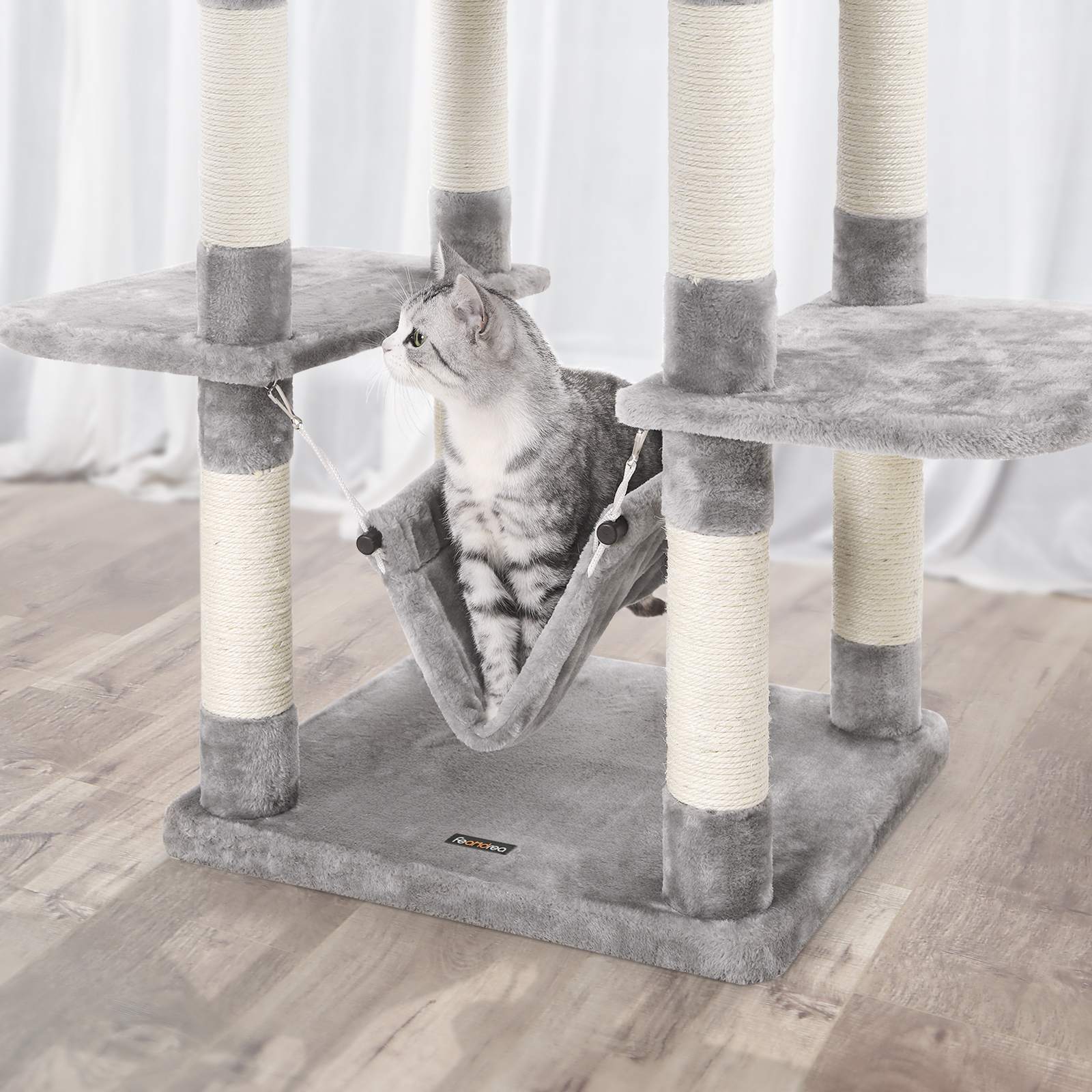 Cat Tree - Wood - Light Grey - Hammock and Scratching Post
