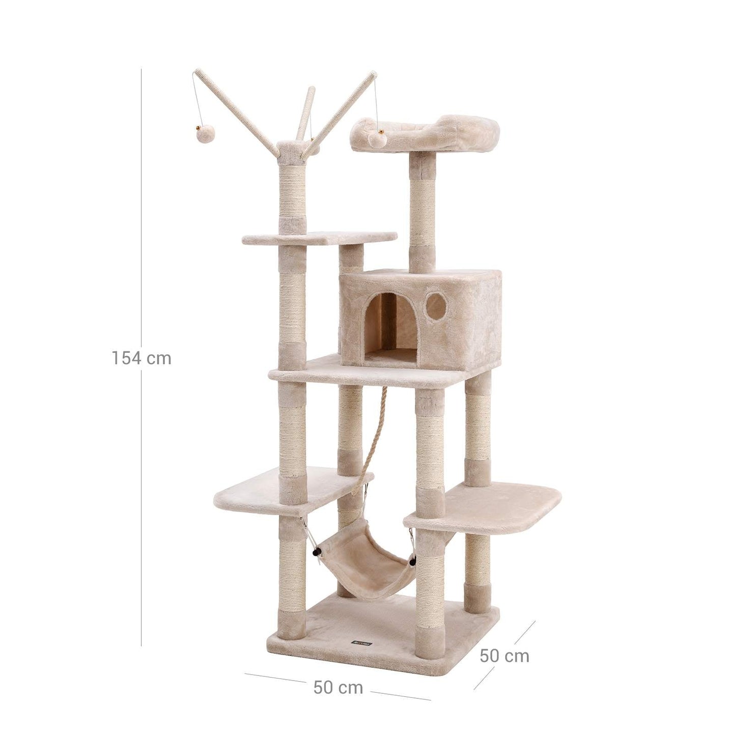 Cat Tree - Engineered Wood - Grey - Multi-Level with Hammock and Scratching Post