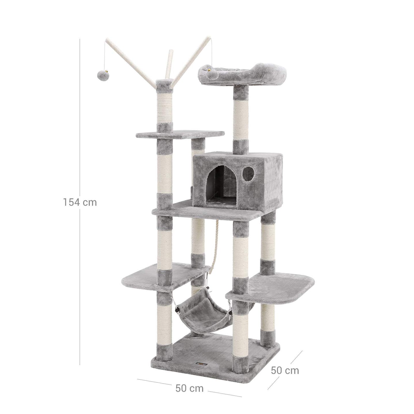 Cat Tree - Wood - Light Grey - Hammock and Scratching Post