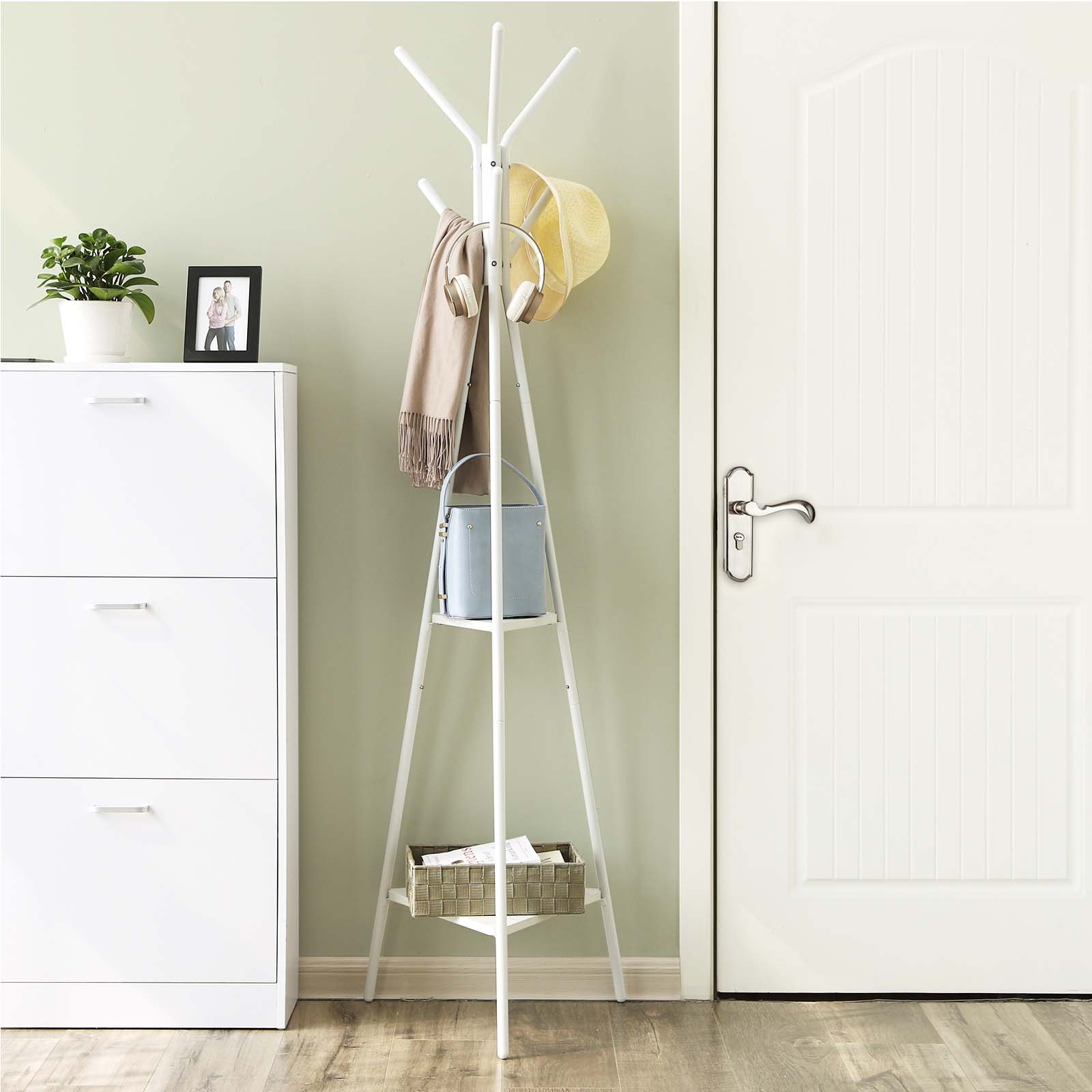 Coat Rack Stand - Faux Marble - White