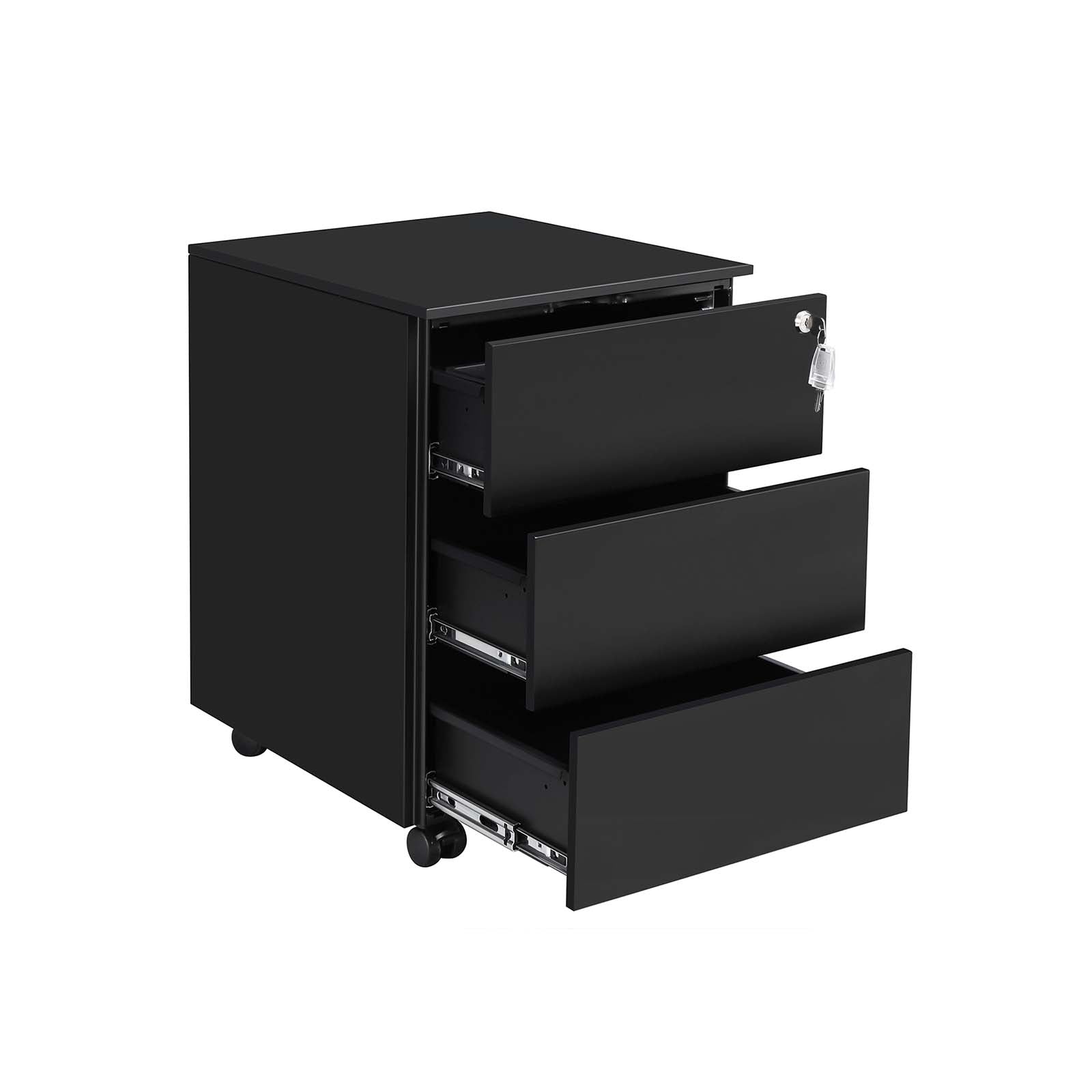 Mobile File Cabinet - Metal - Matte Black - Lockable with 3 Drawers