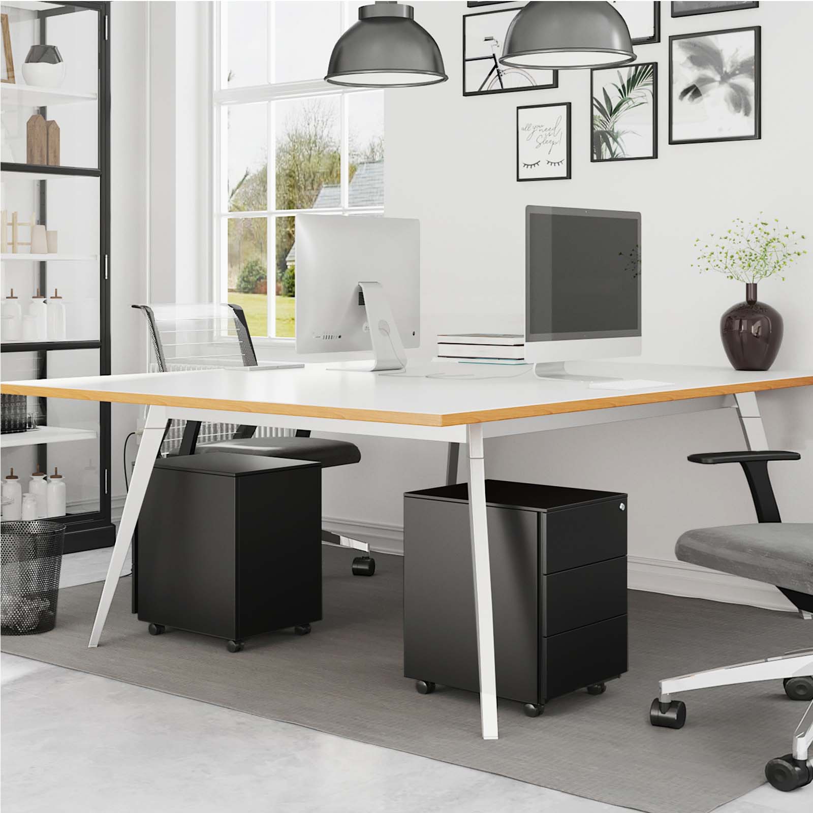 Mobile File Cabinet - Metal - Matte Black - Lockable with 3 Drawers