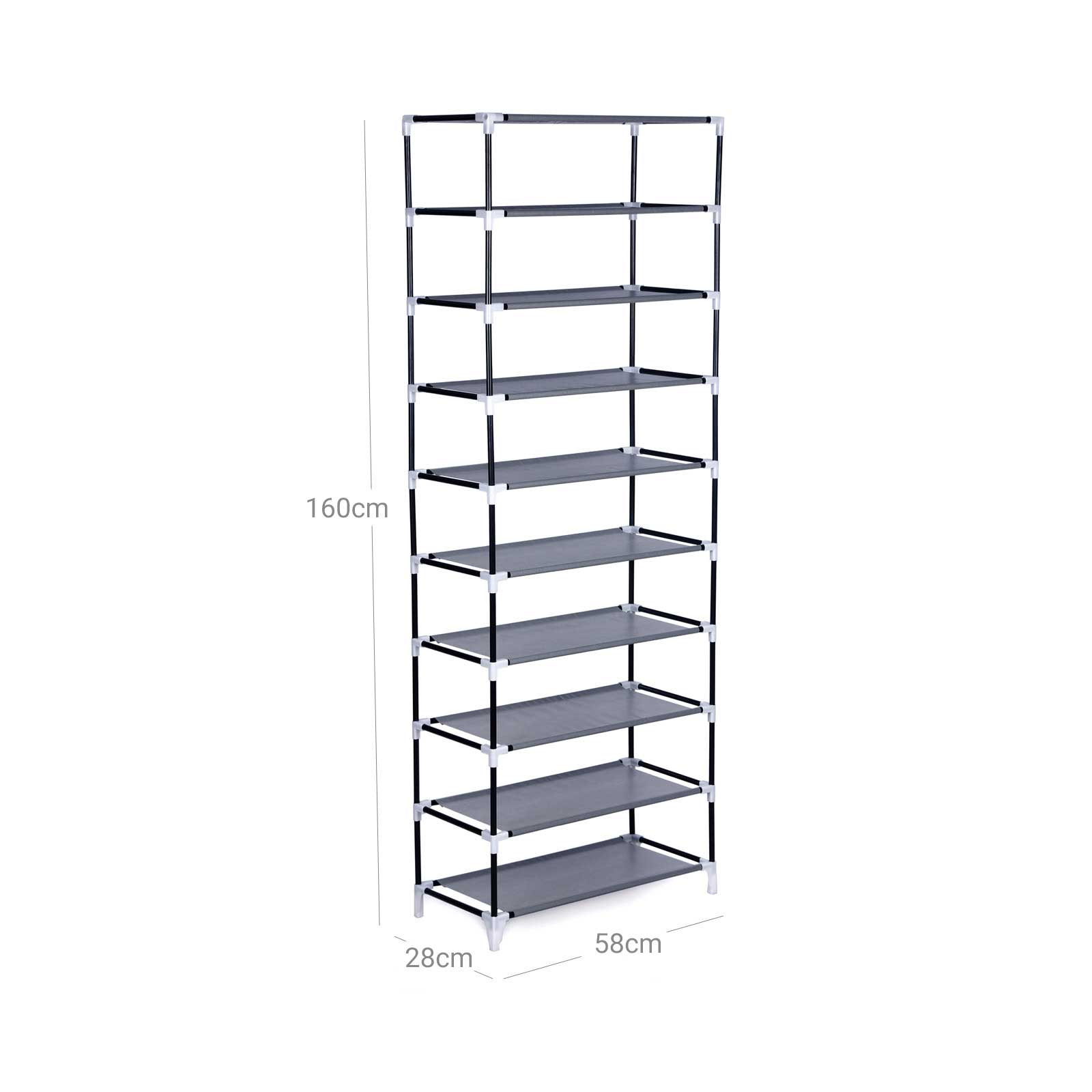 Shoe Rack Cabinet - Metal - Black - 10-Tier Storage for 27 Pairs