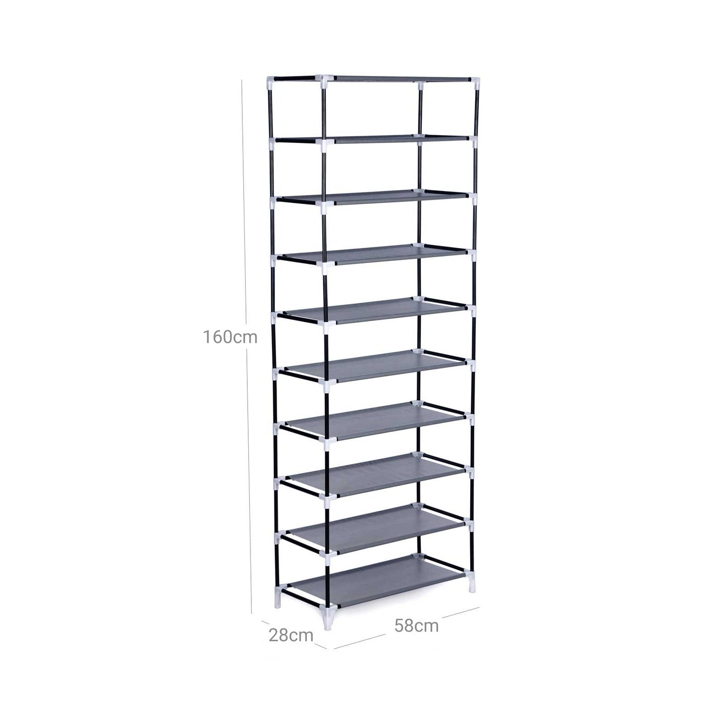 Shoe Rack Cabinet - Metal - Black - 10-Tier Storage for 27 Pairs